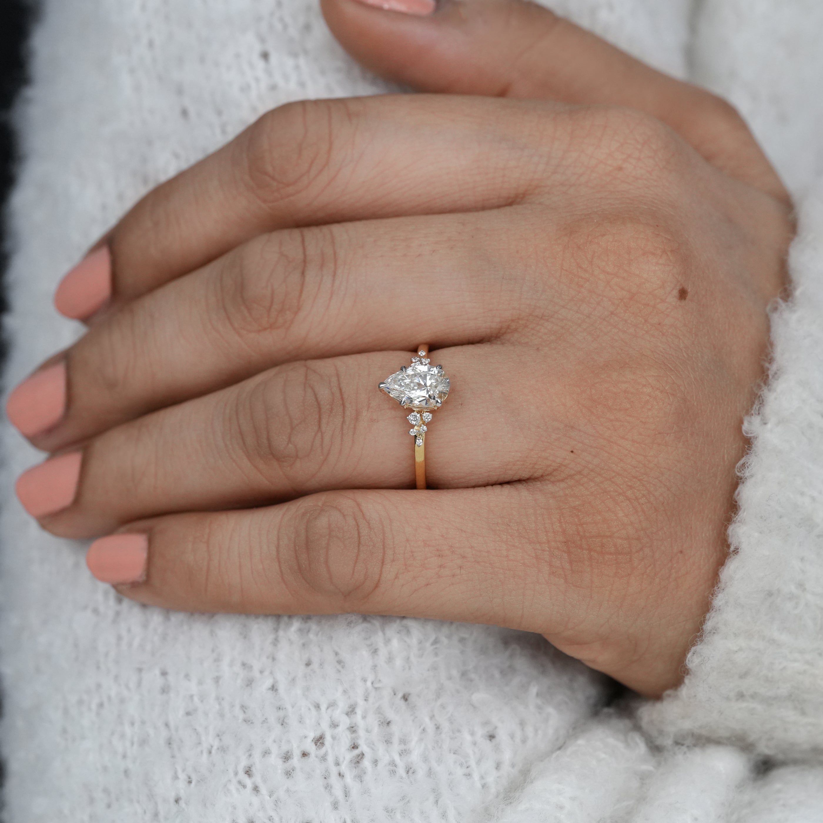 Luxury pear lab grown diamond engagement ring with refined two tone design