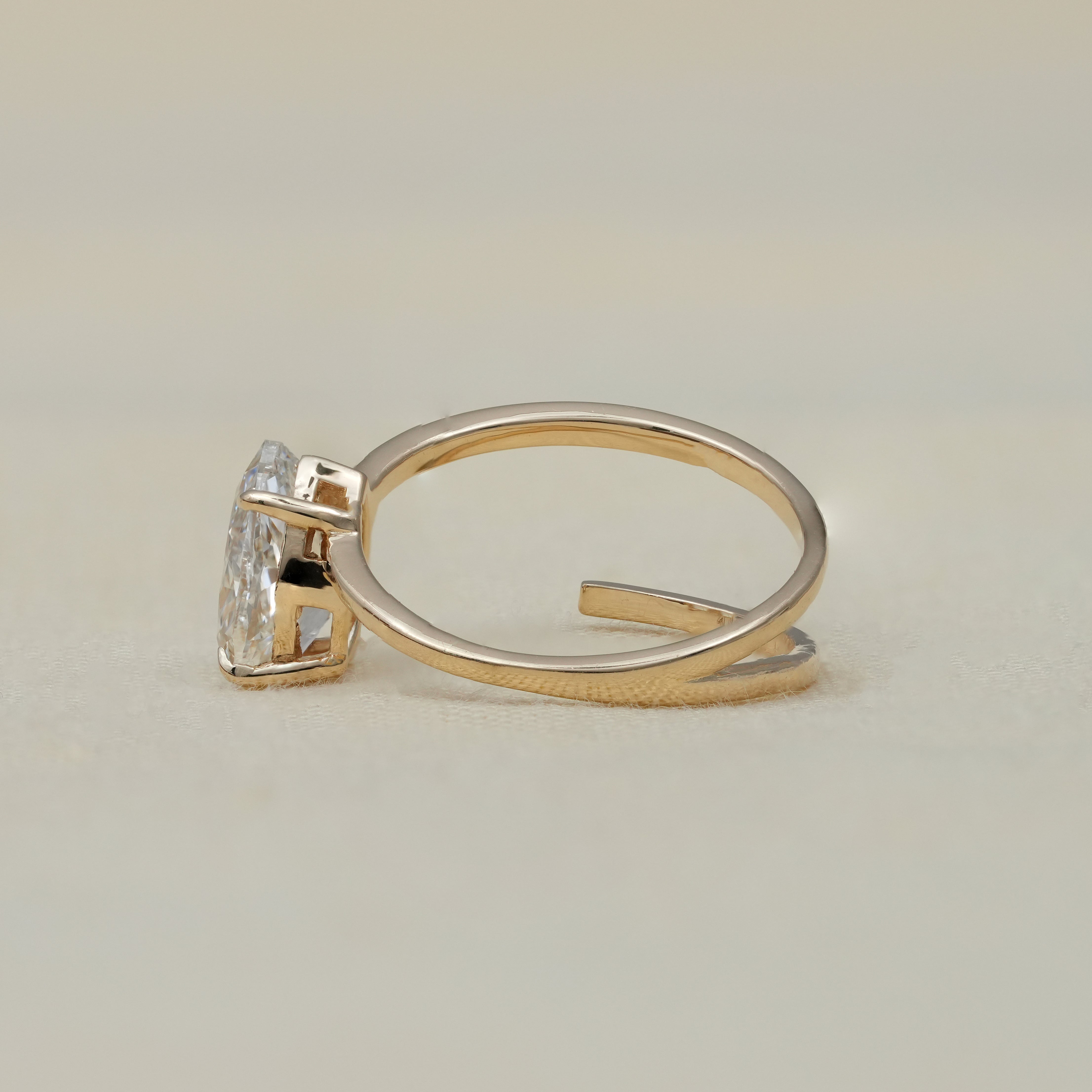 Luxury Pear Cut Lab Diamond Open Band Minimal Gold Ring