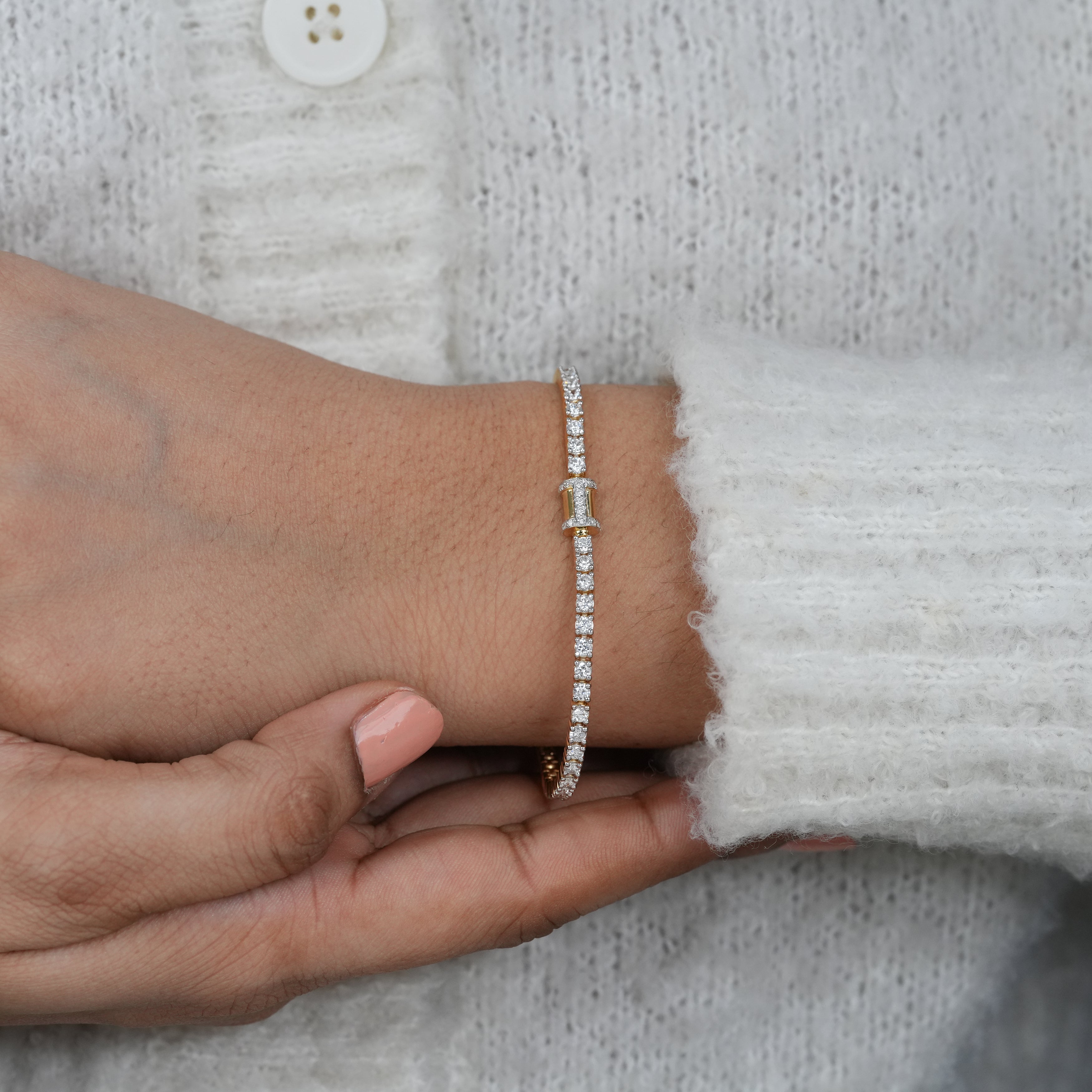 Designer lab grown diamond bracelet with elegant two tone detailing