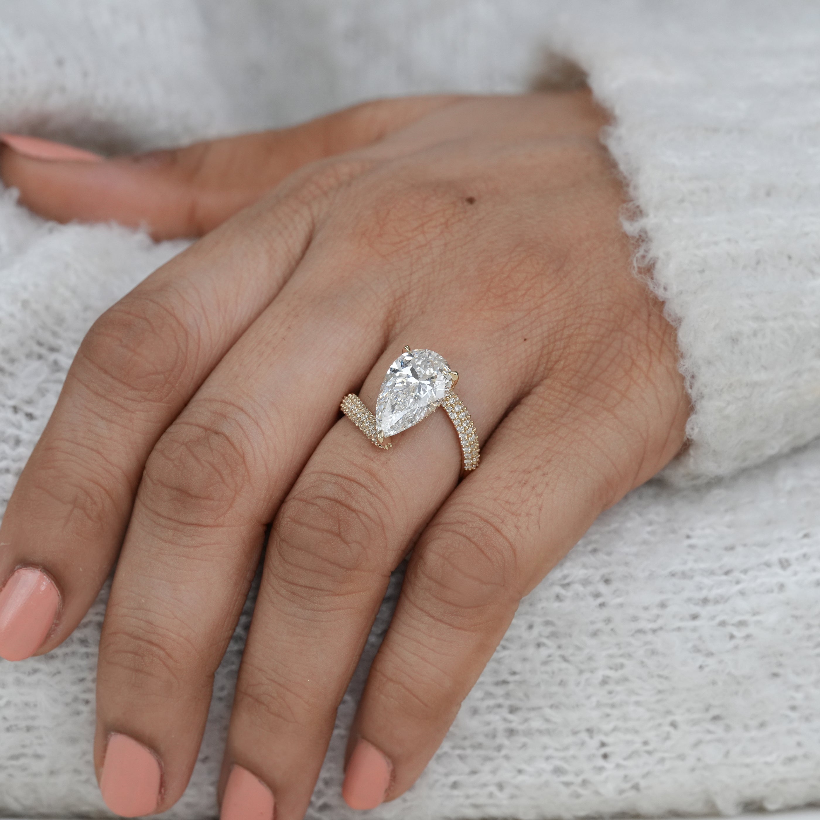 Timeless pear lab grown diamond engagement ring perfect for proposal