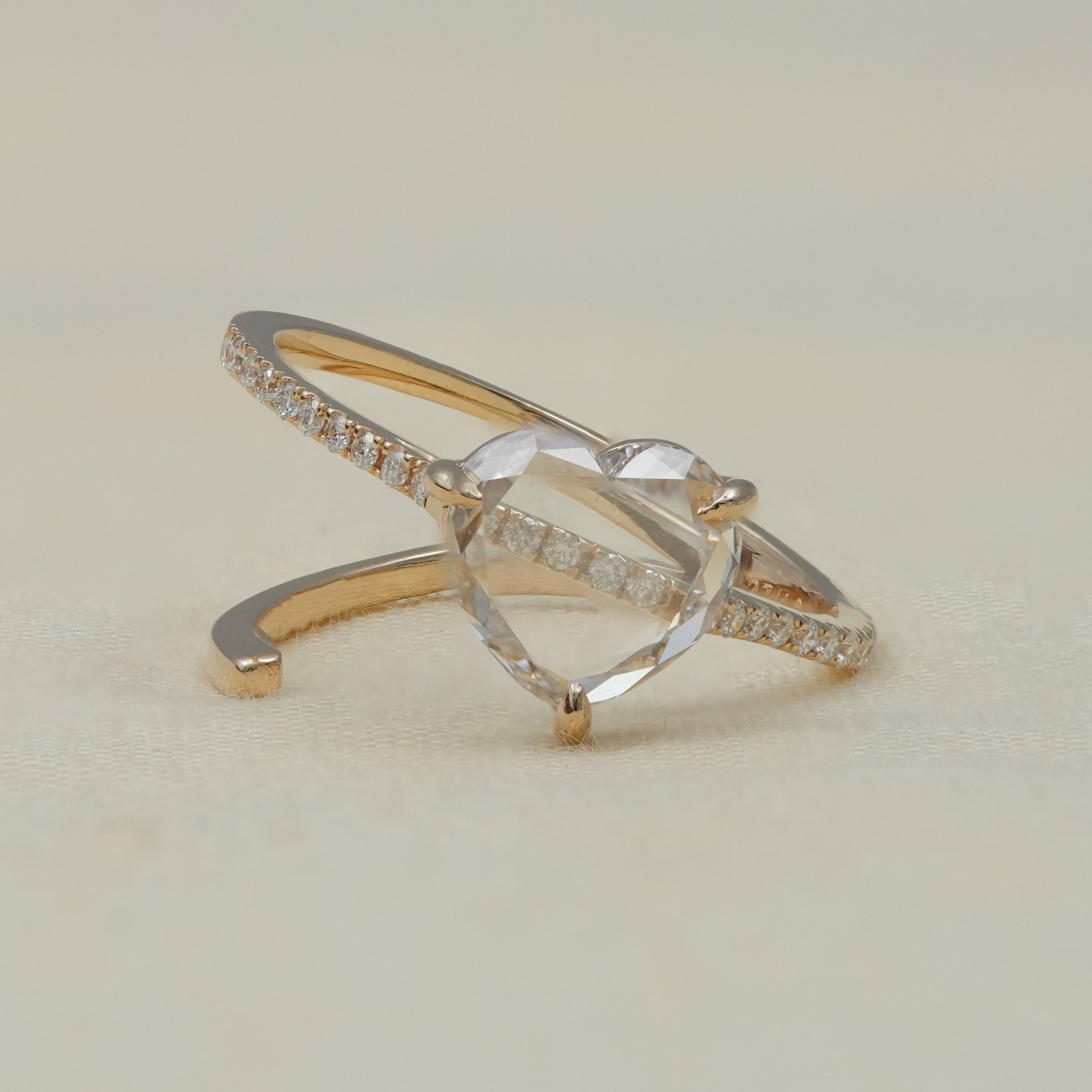 Luxury Rose Heart Cut Lab Diamond Open Band Gold Ring