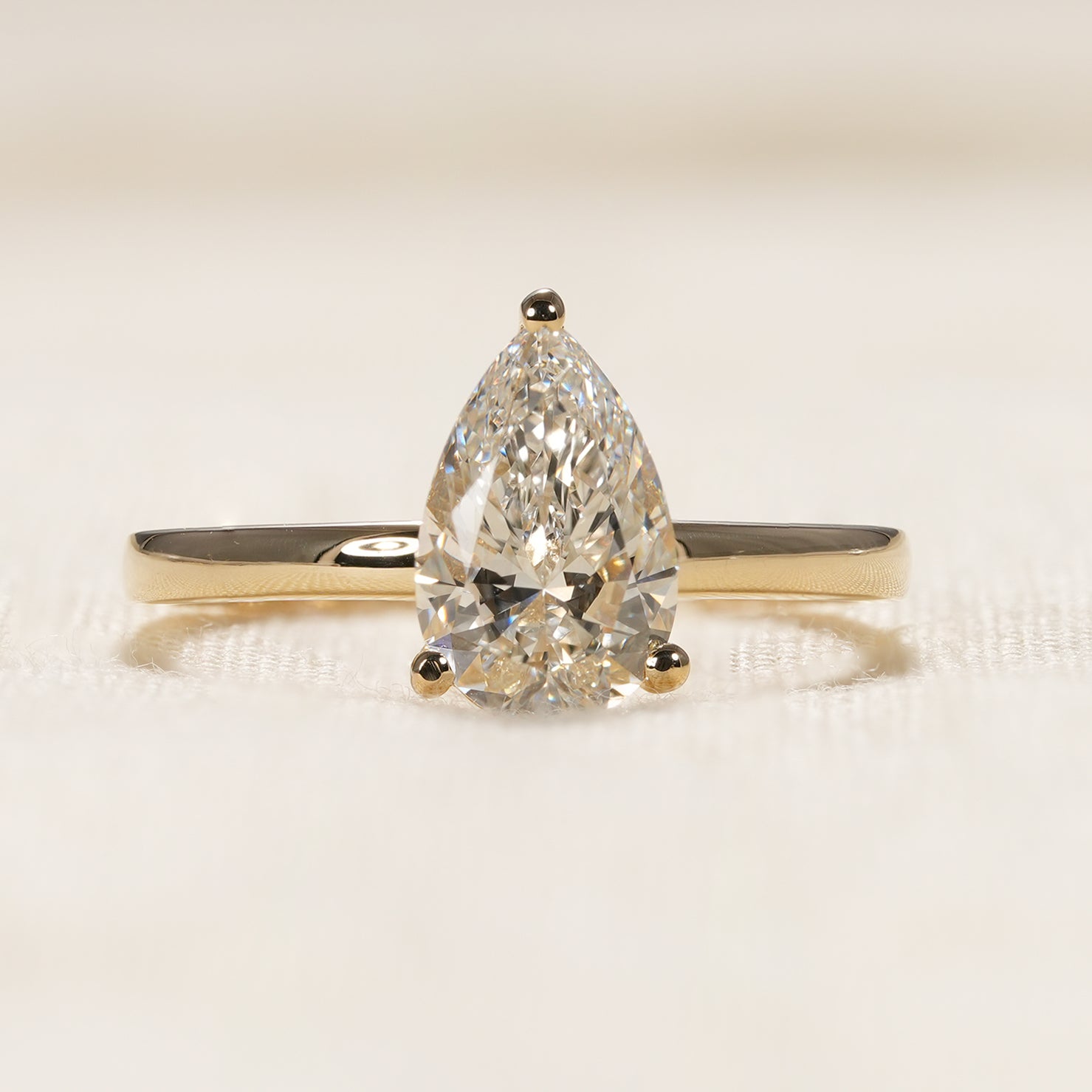 Classic pear cut lab diamond solitaire engagement ring in yellow gold