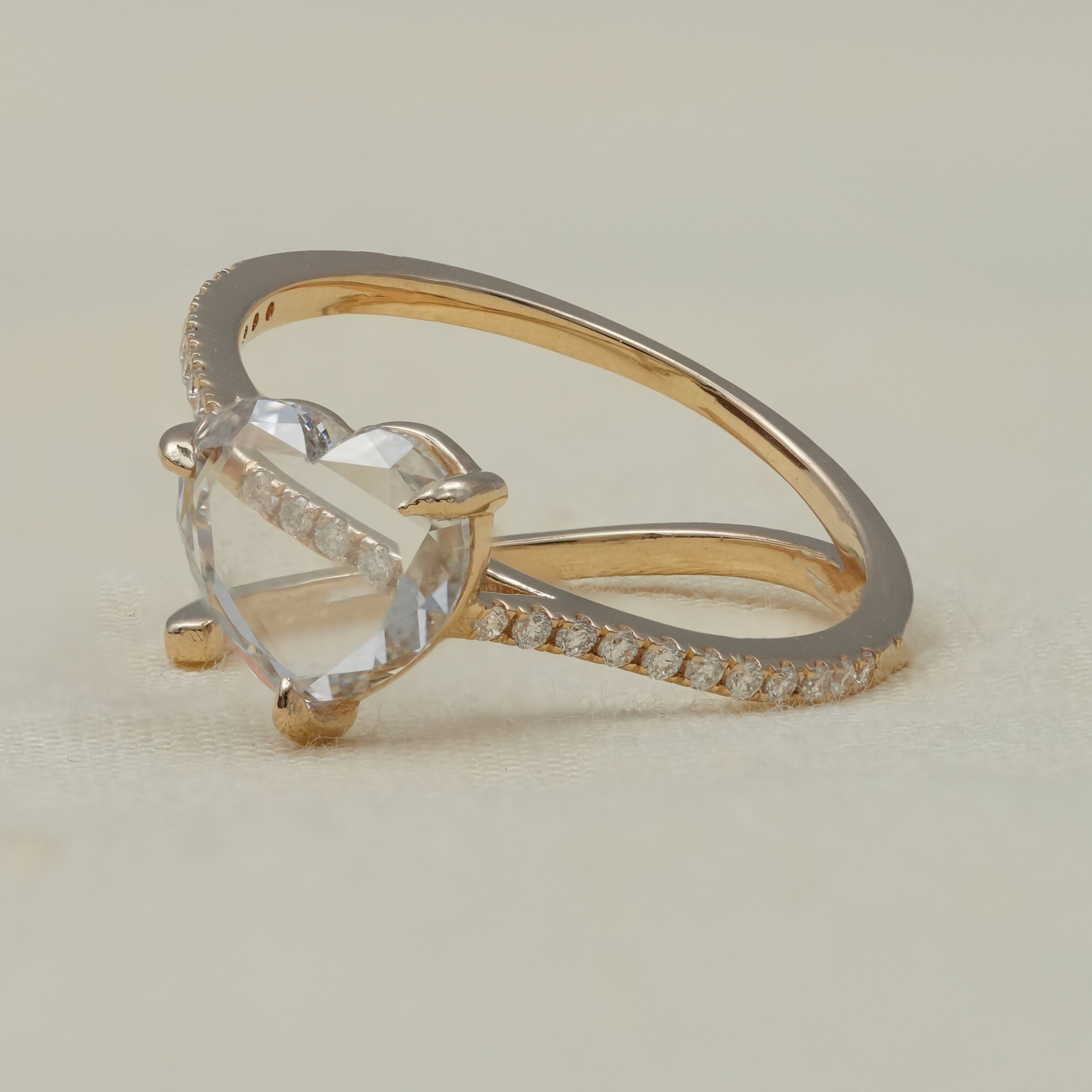 Luxury Rose Heart Cut Lab Diamond Open Band Gold Ring