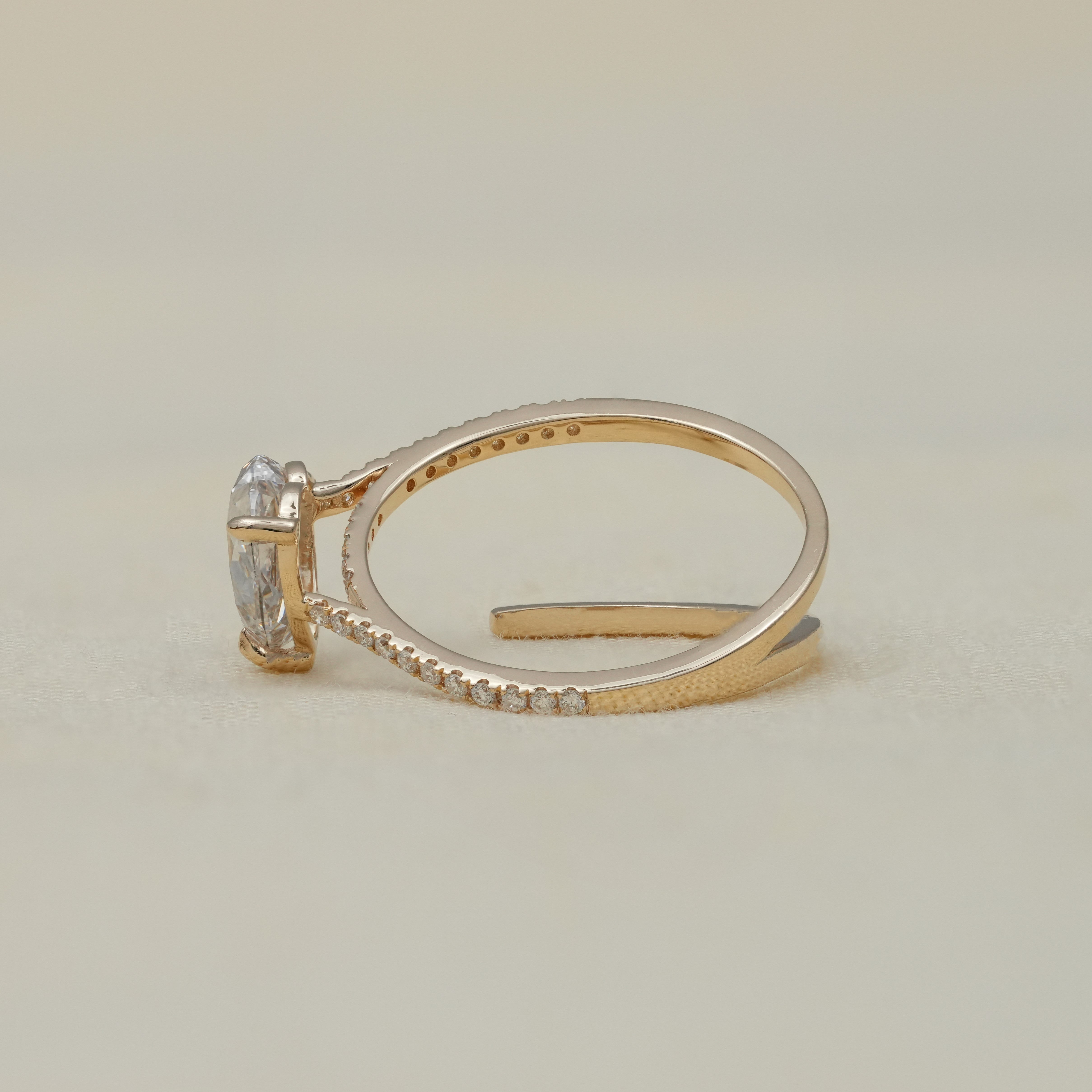 Luxury Rose Heart Cut Lab Diamond Open Band Gold Ring