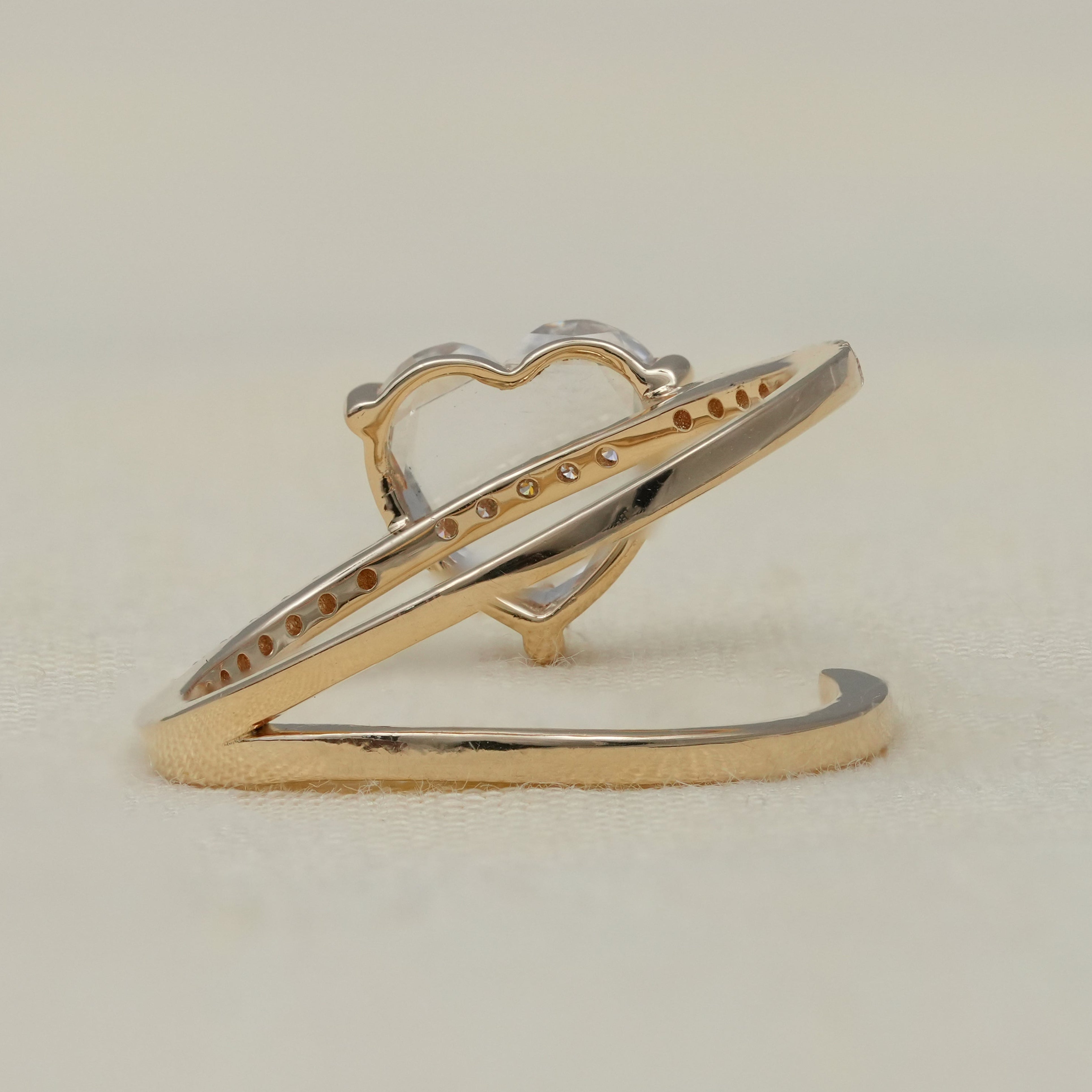 Luxury Rose Heart Cut Lab Diamond Open Band Gold Ring