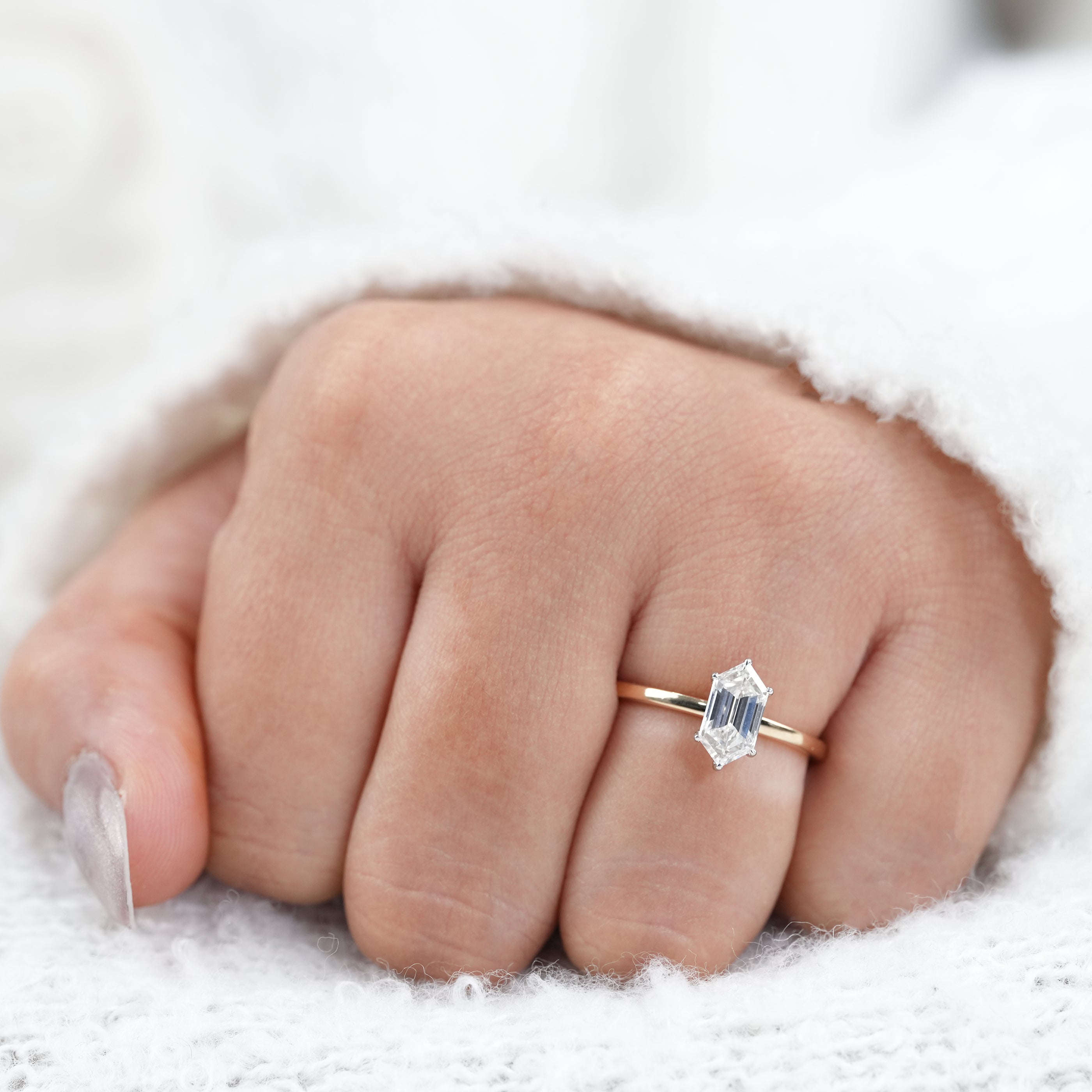 Luxury Hexagon Cut Lab Diamond Solitaire Minimalist Gold Ring