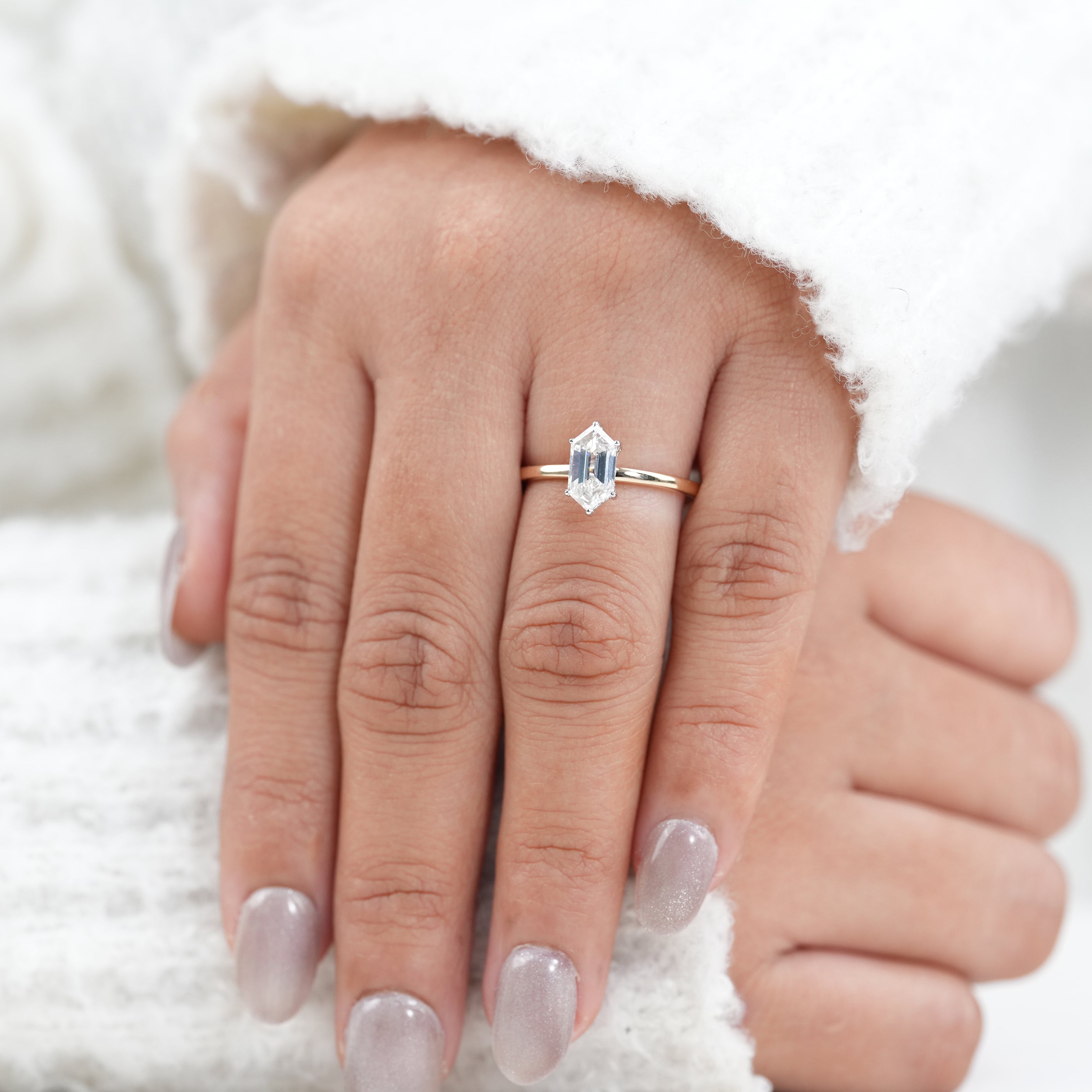 Luxury Hexagon Cut Lab Diamond Solitaire Minimalist Gold Ring