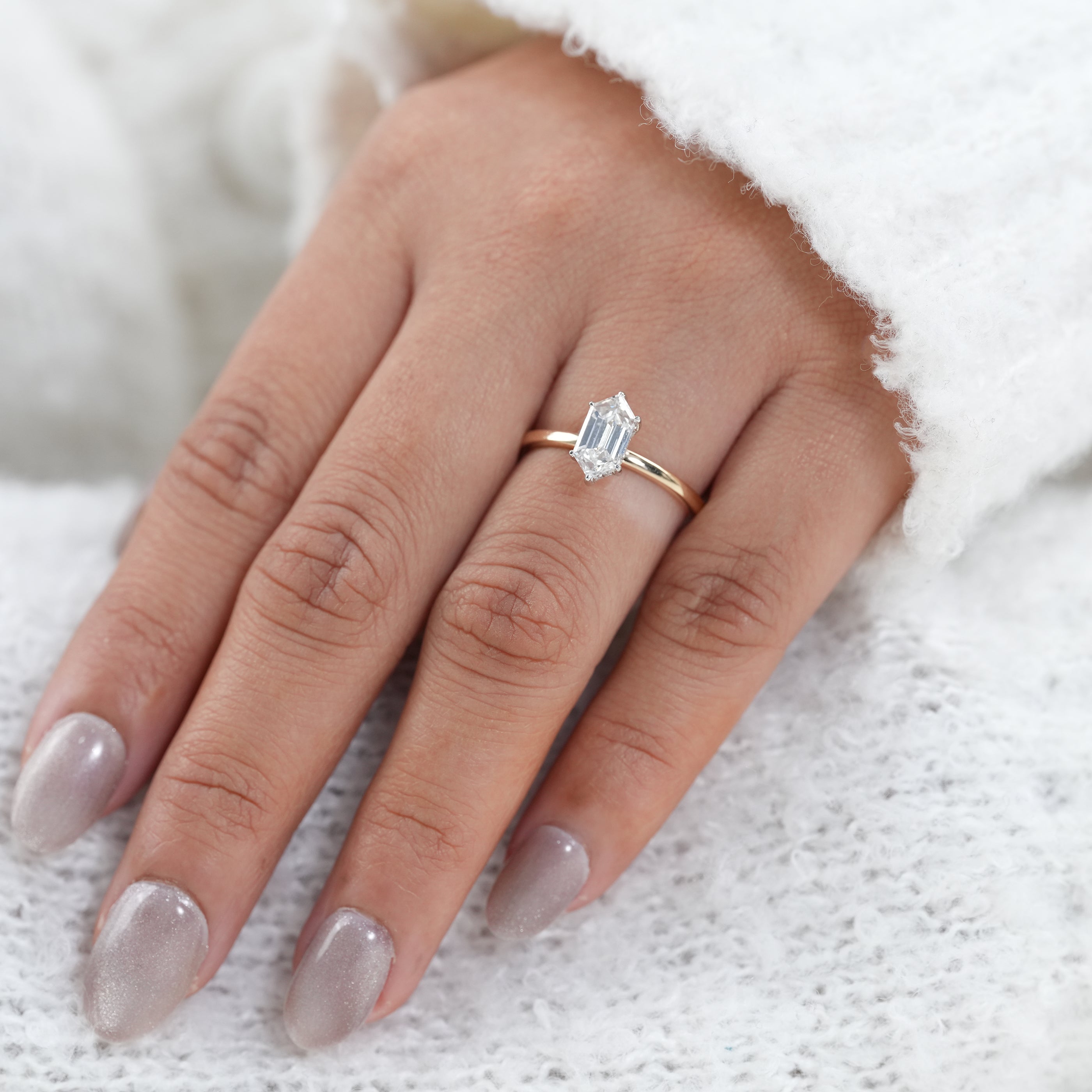 Luxury Hexagon Cut Lab Diamond Solitaire Minimalist Gold Ring