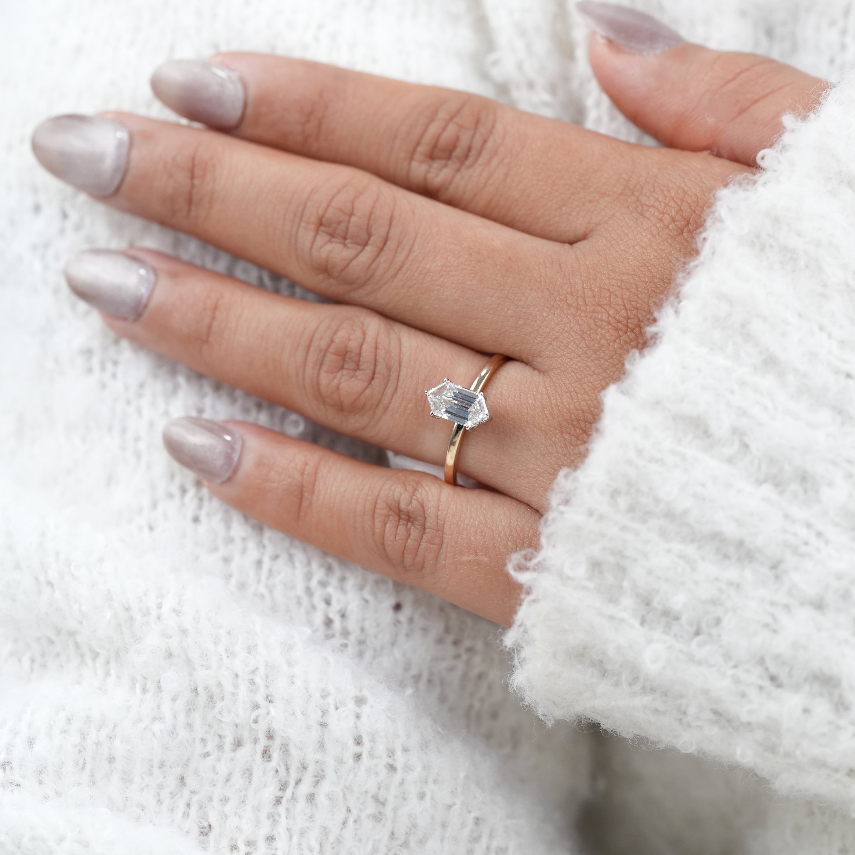 Luxury Hexagon Cut Lab Diamond Solitaire Minimalist Gold Ring