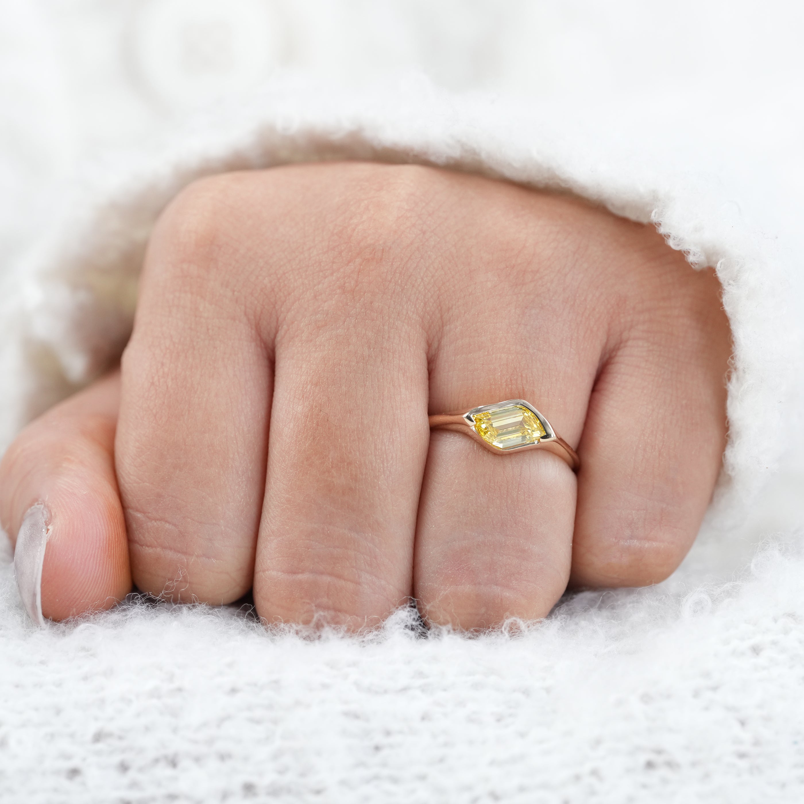 Citrine Fancy Cut Lab Diamond Minimalist Gold Statement Ring