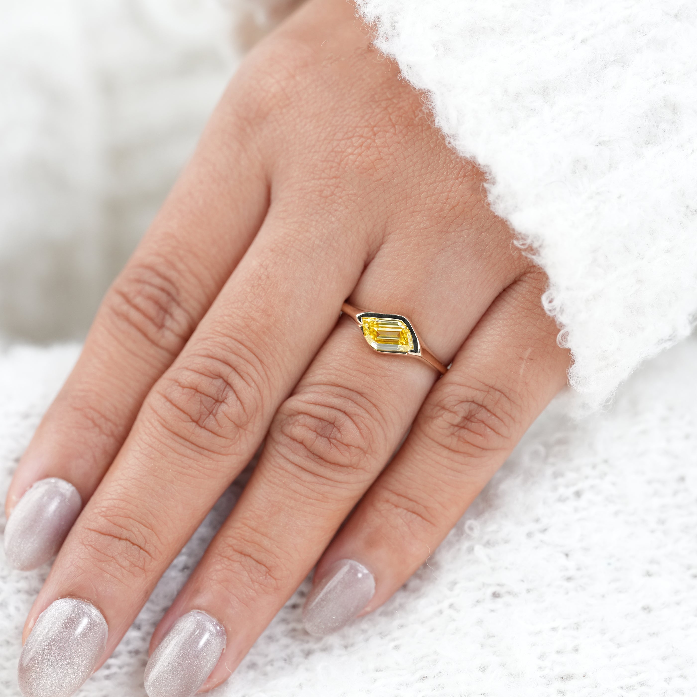 Citrine Fancy Cut Lab Diamond Minimalist Gold Statement Ring