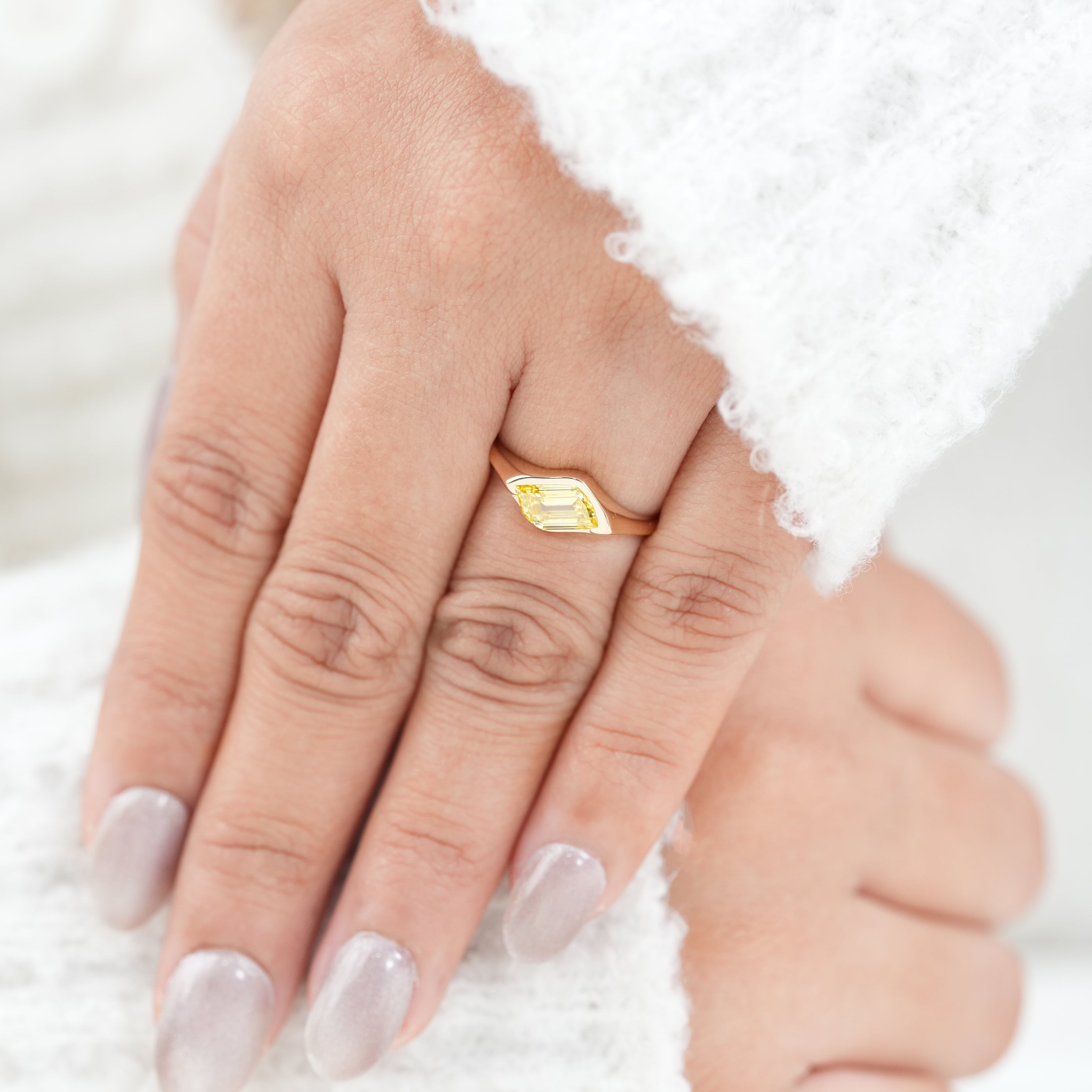 Citrine Fancy Cut Lab Diamond Minimalist Gold Statement Ring