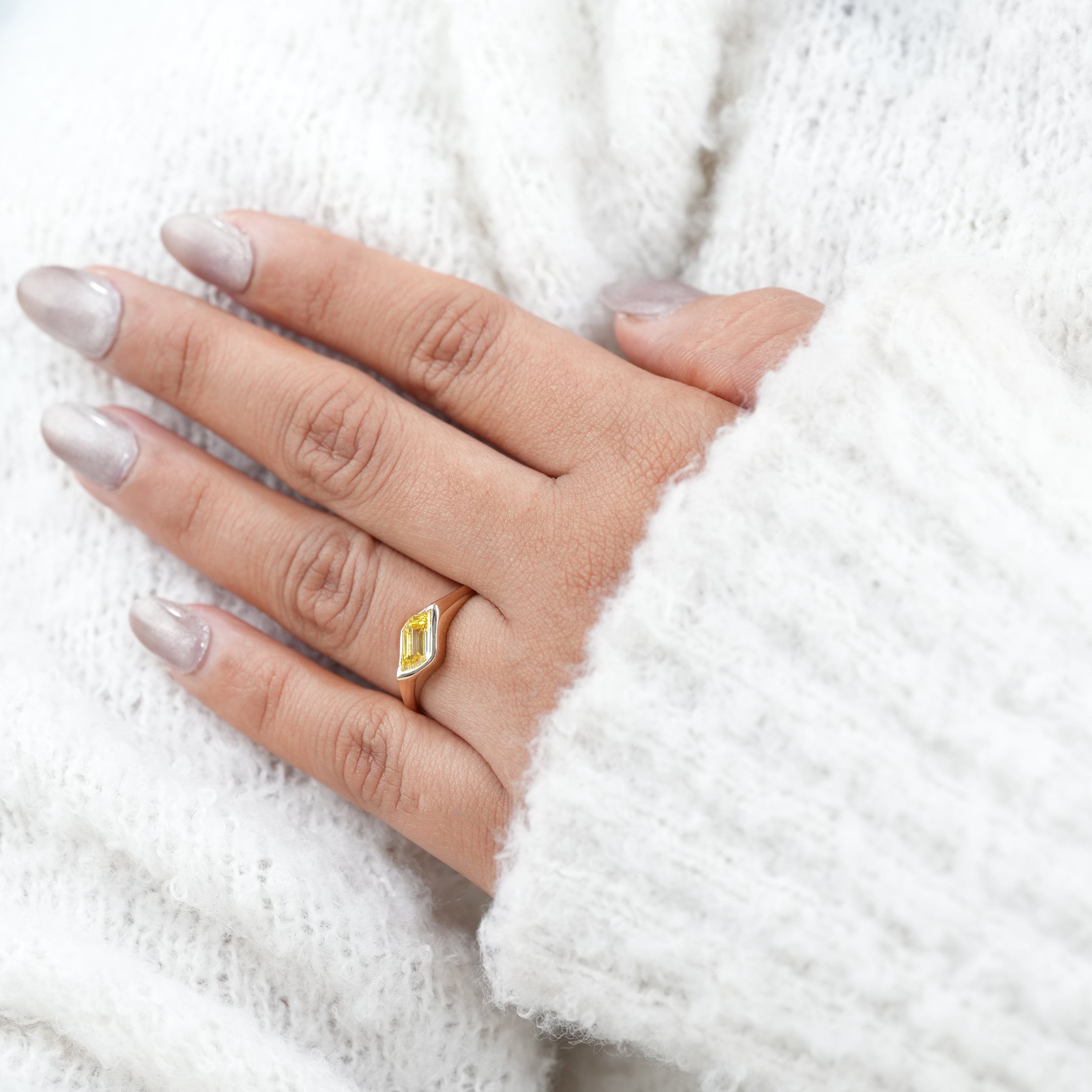 Citrine Fancy Cut Lab Diamond Minimalist Gold Statement Ring