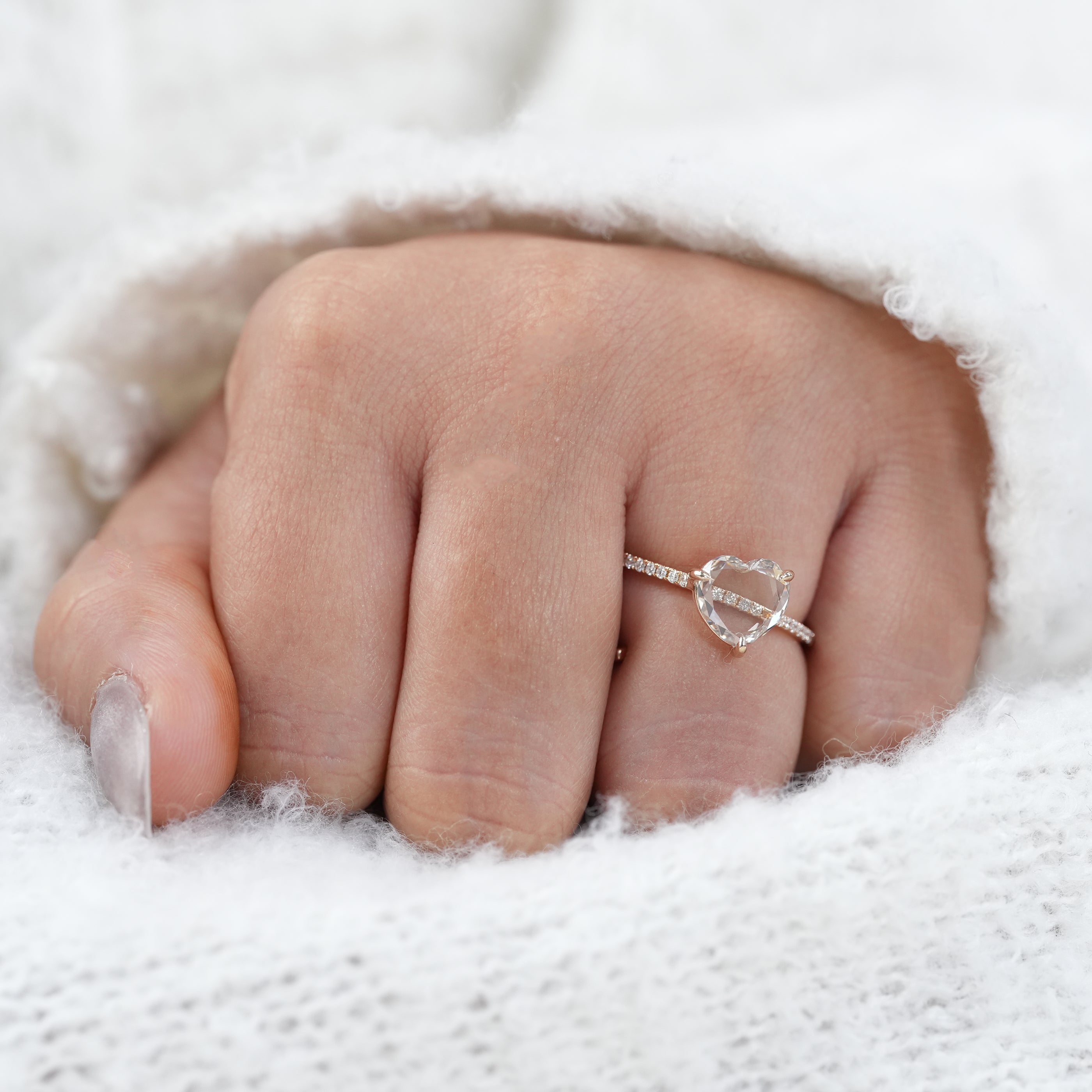 Luxury Rose Heart Cut Lab Diamond Open Band Gold Ring