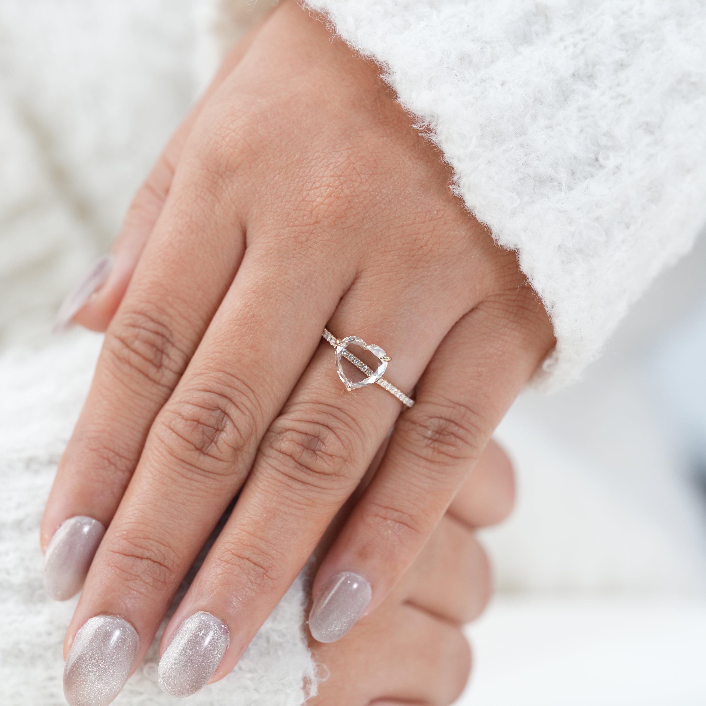Luxury Rose Heart Cut Lab Diamond Open Band Gold Ring