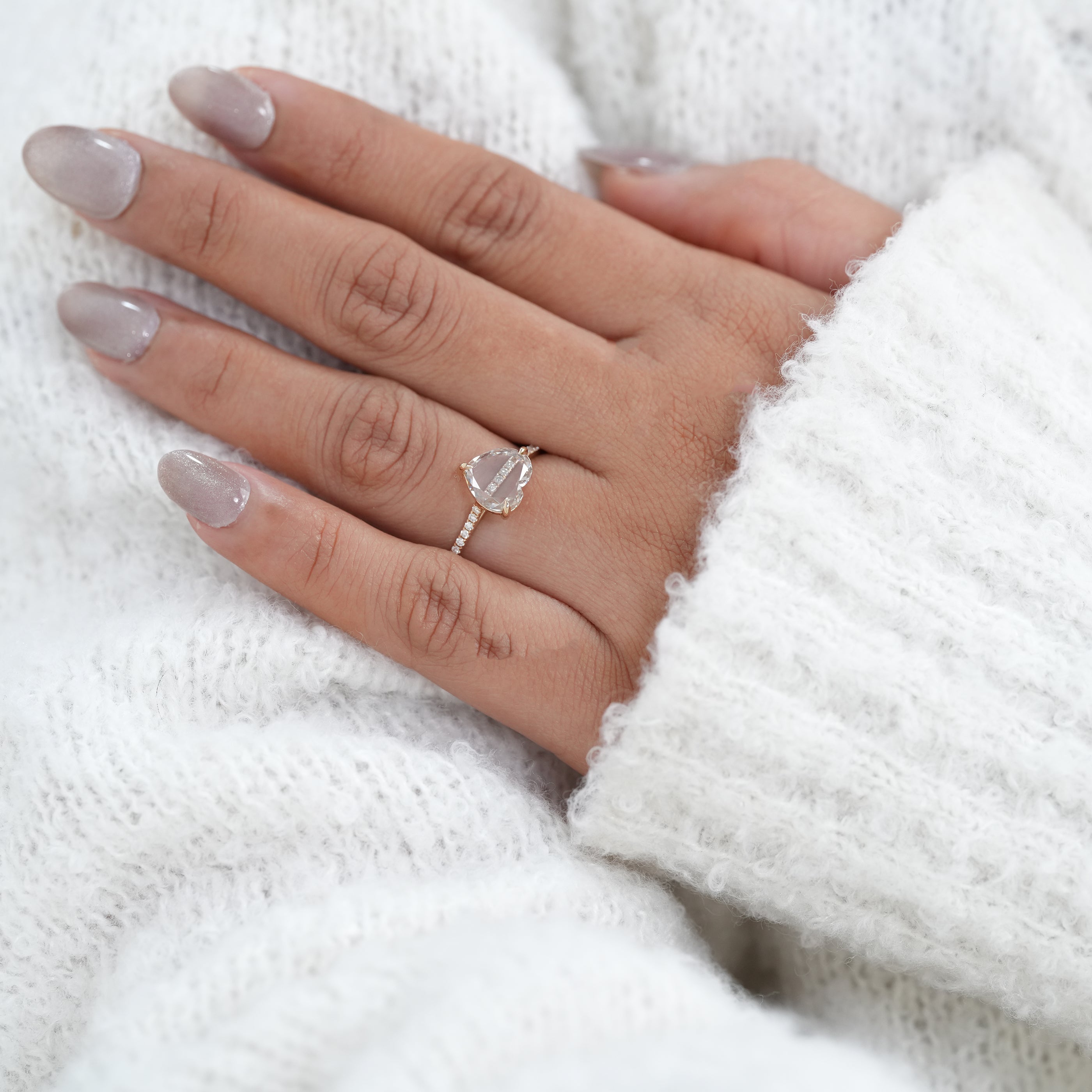 Luxury Rose Heart Cut Lab Diamond Open Band Gold Ring