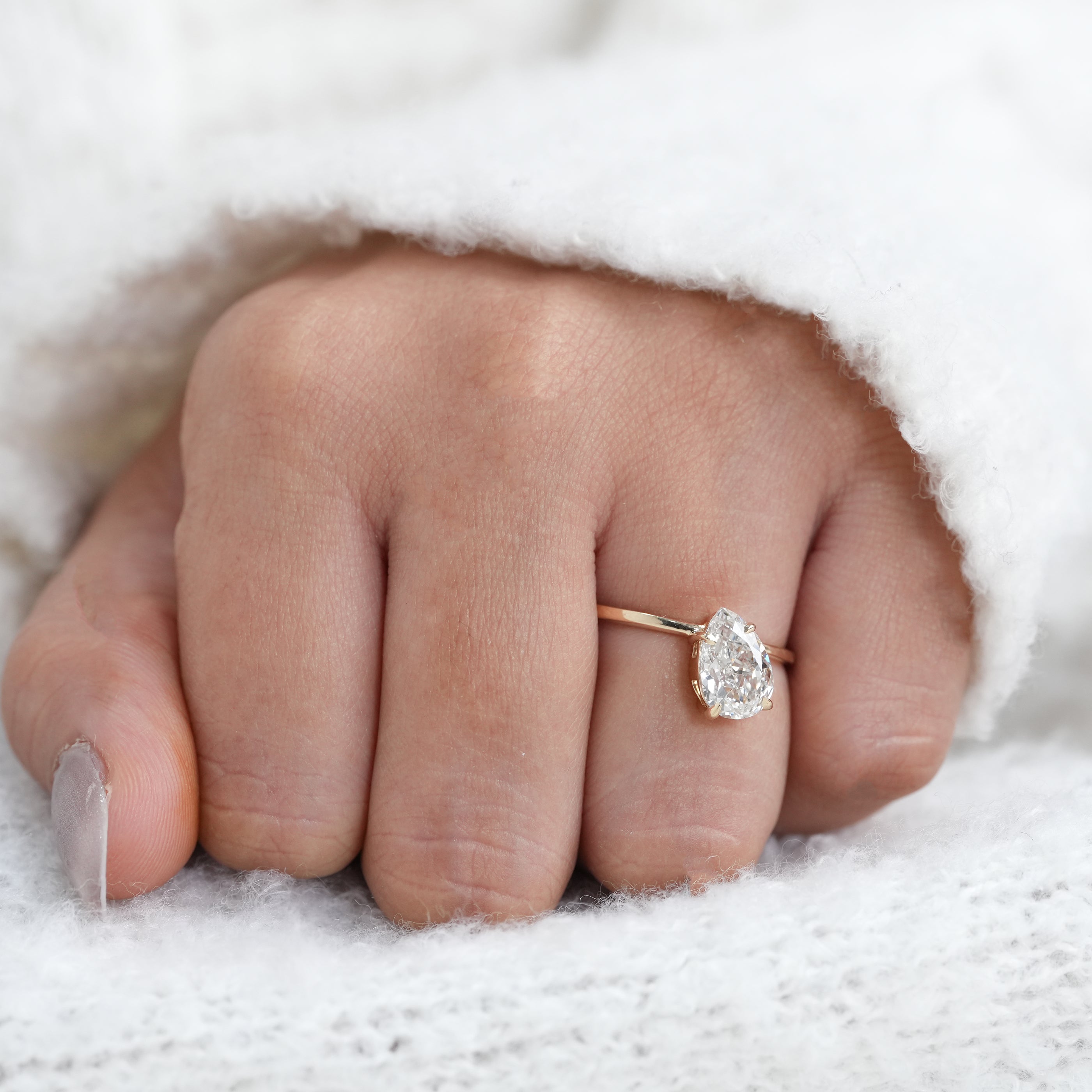 Luxury Pear Cut Lab Diamond Open Band Minimal Gold Ring