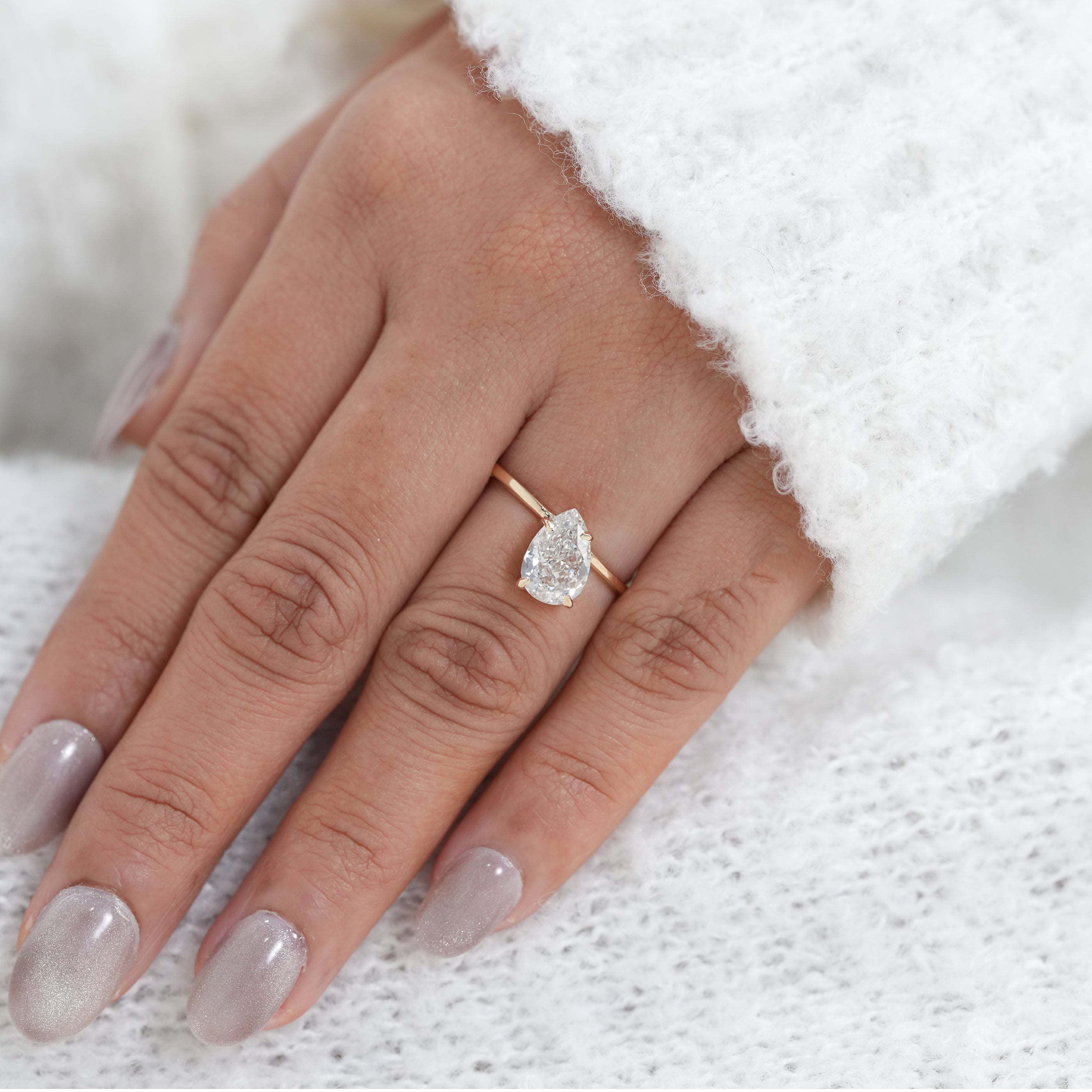 Luxury Pear Cut Lab Diamond Open Band Minimal Gold Ring