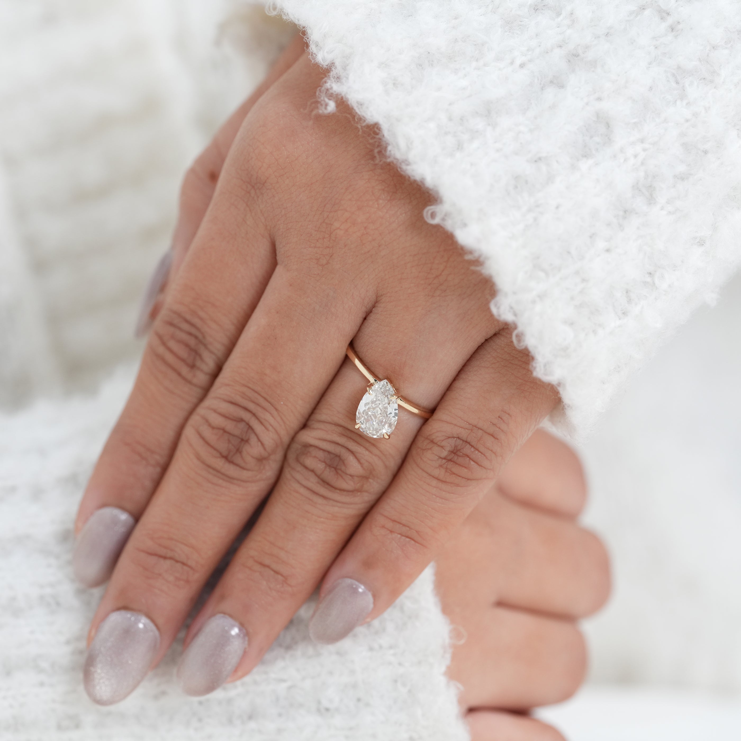 Luxury Pear Cut Lab Diamond Open Band Minimal Gold Ring