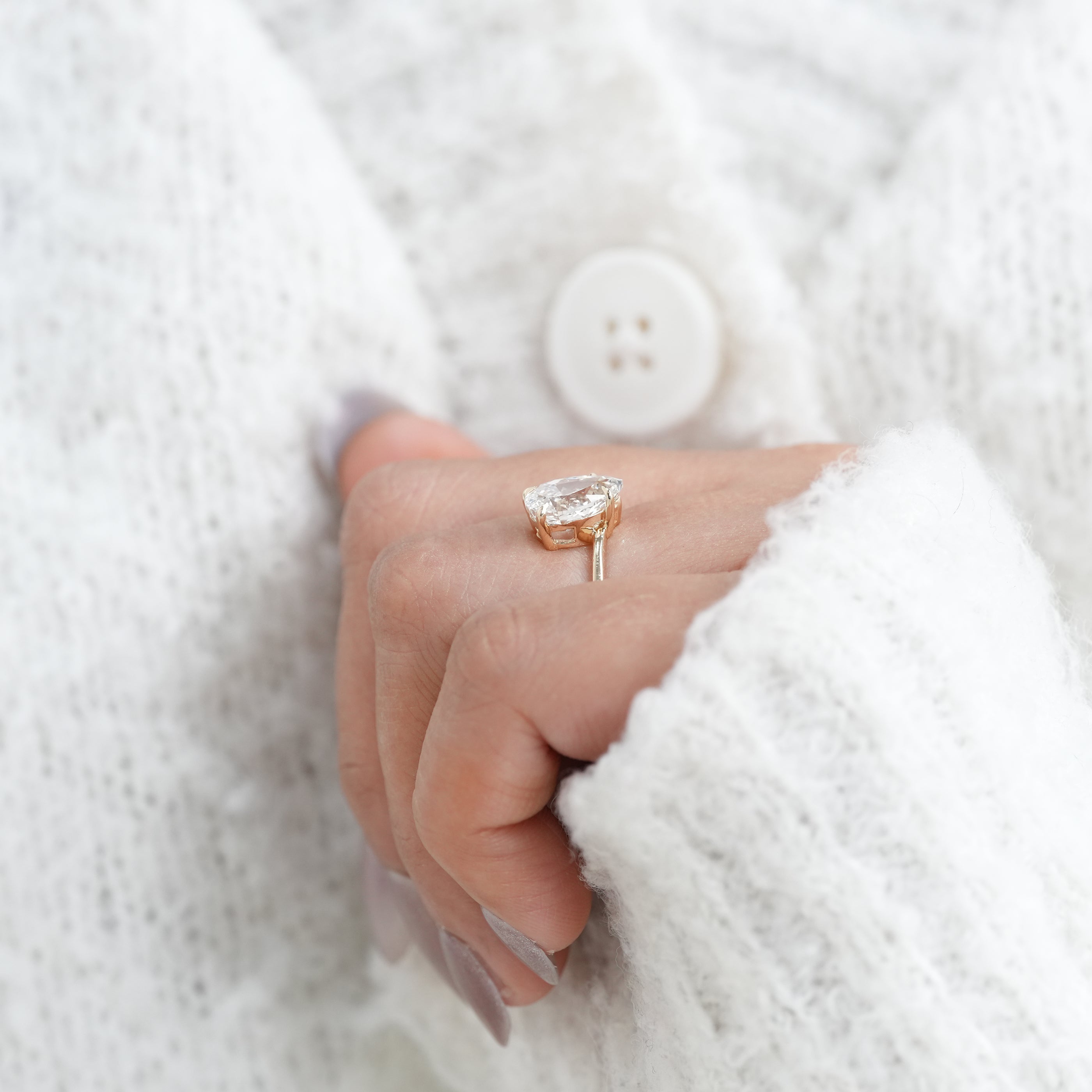 Luxury Pear Cut Lab Diamond Open Band Minimal Gold Ring