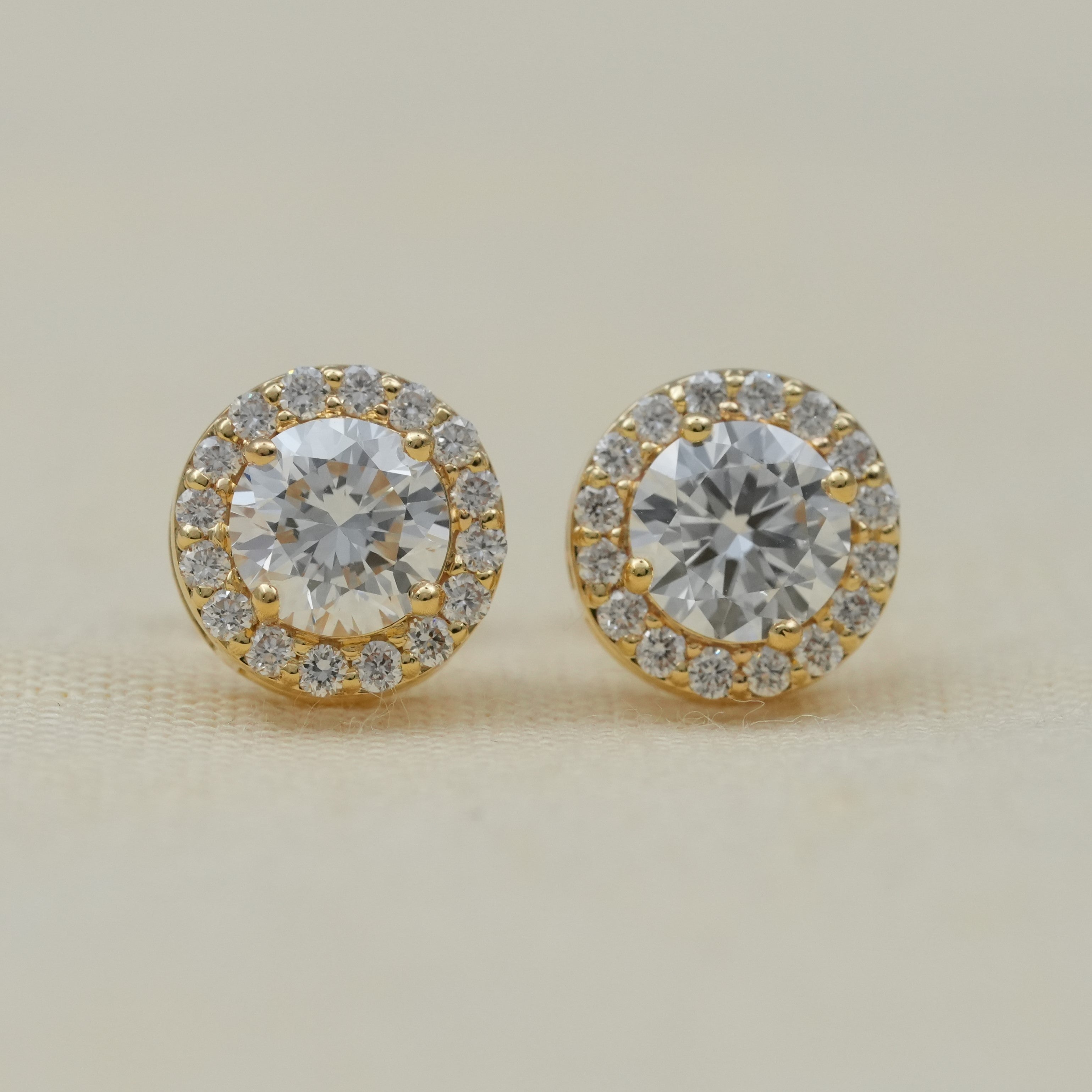 Luxury Round Halo Lab Diamond Gold Stud Earrings