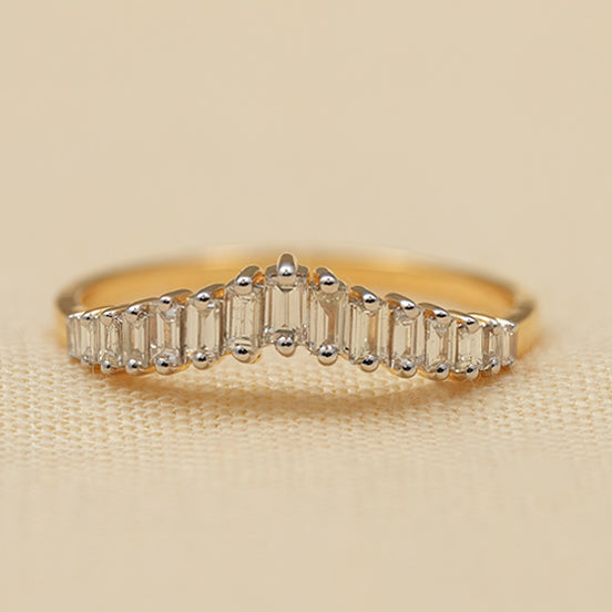 Elegant Baguette Lab Diamond Curved Wedding Band