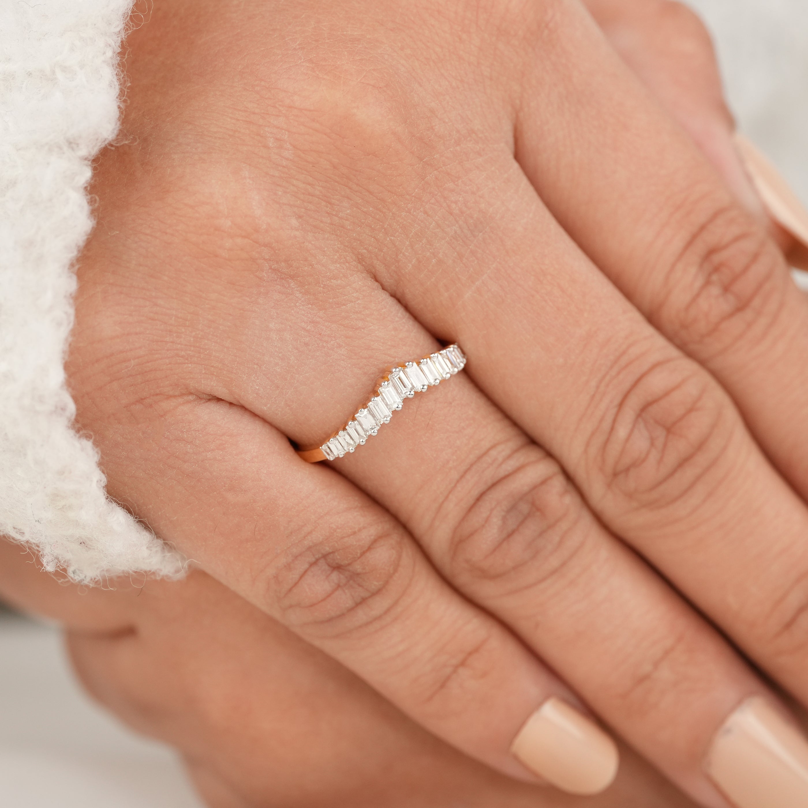 Elegant Baguette Lab Diamond Curved Wedding Band