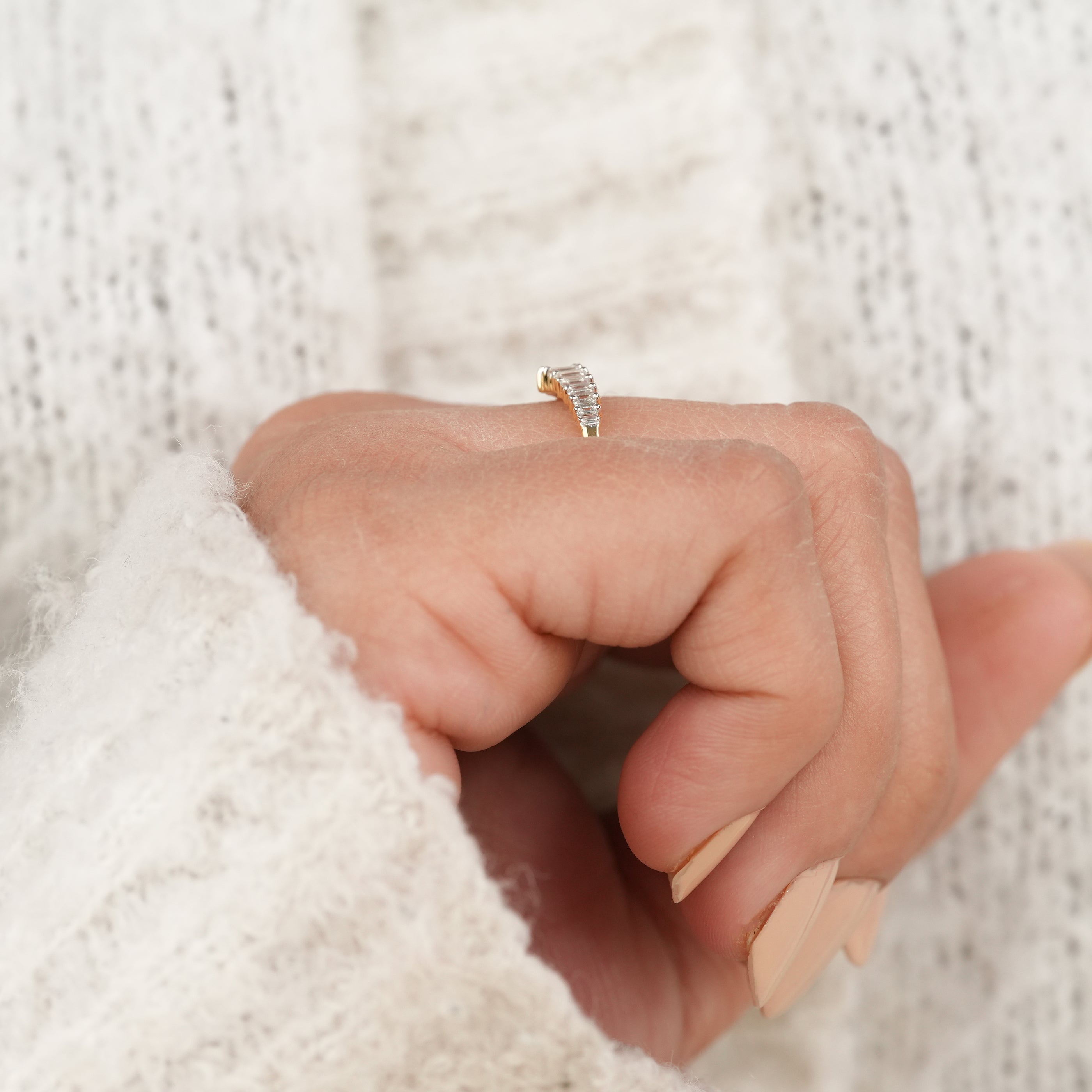 Elegant Baguette Lab Diamond Curved Wedding Band