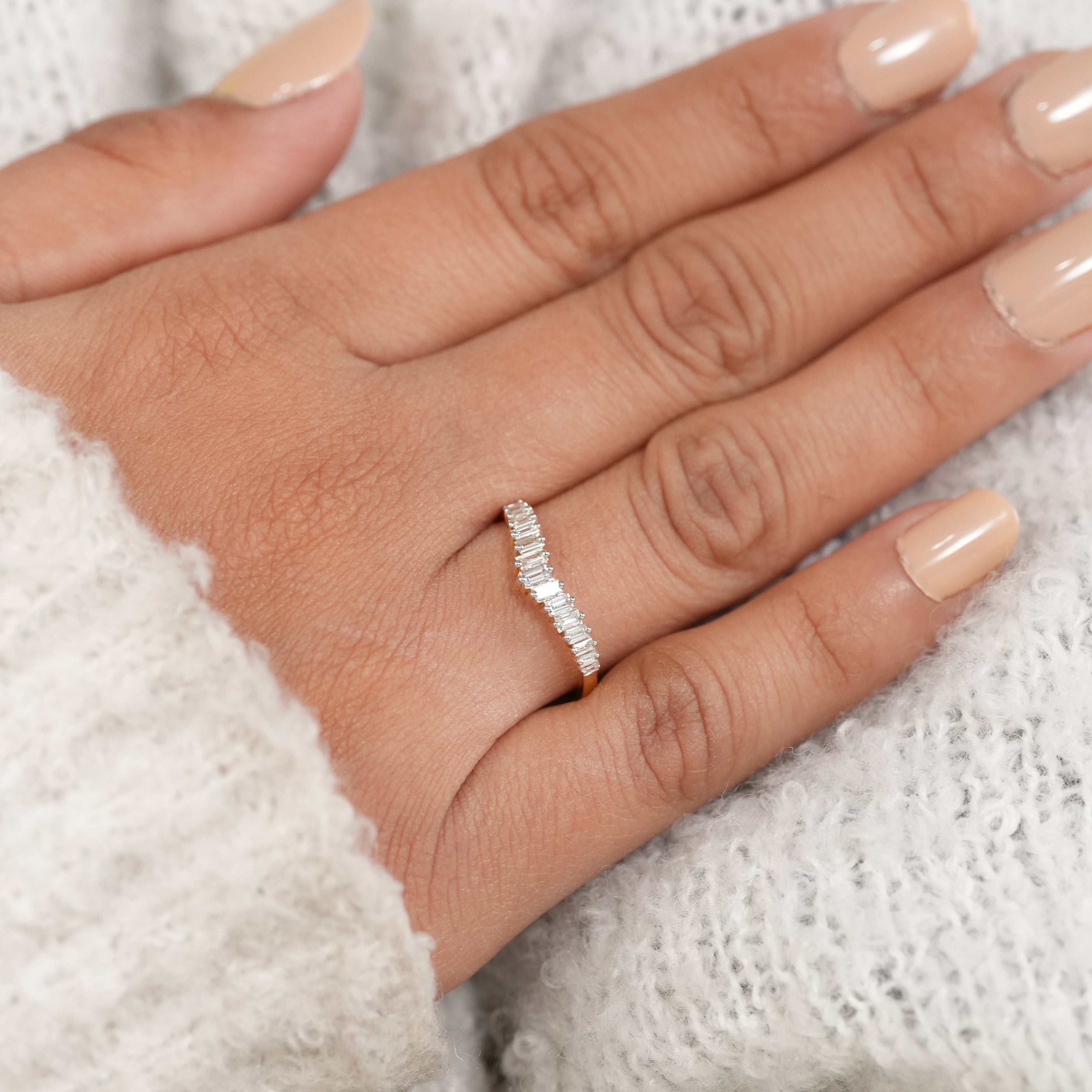 Elegant Baguette Lab Diamond Curved Wedding Band