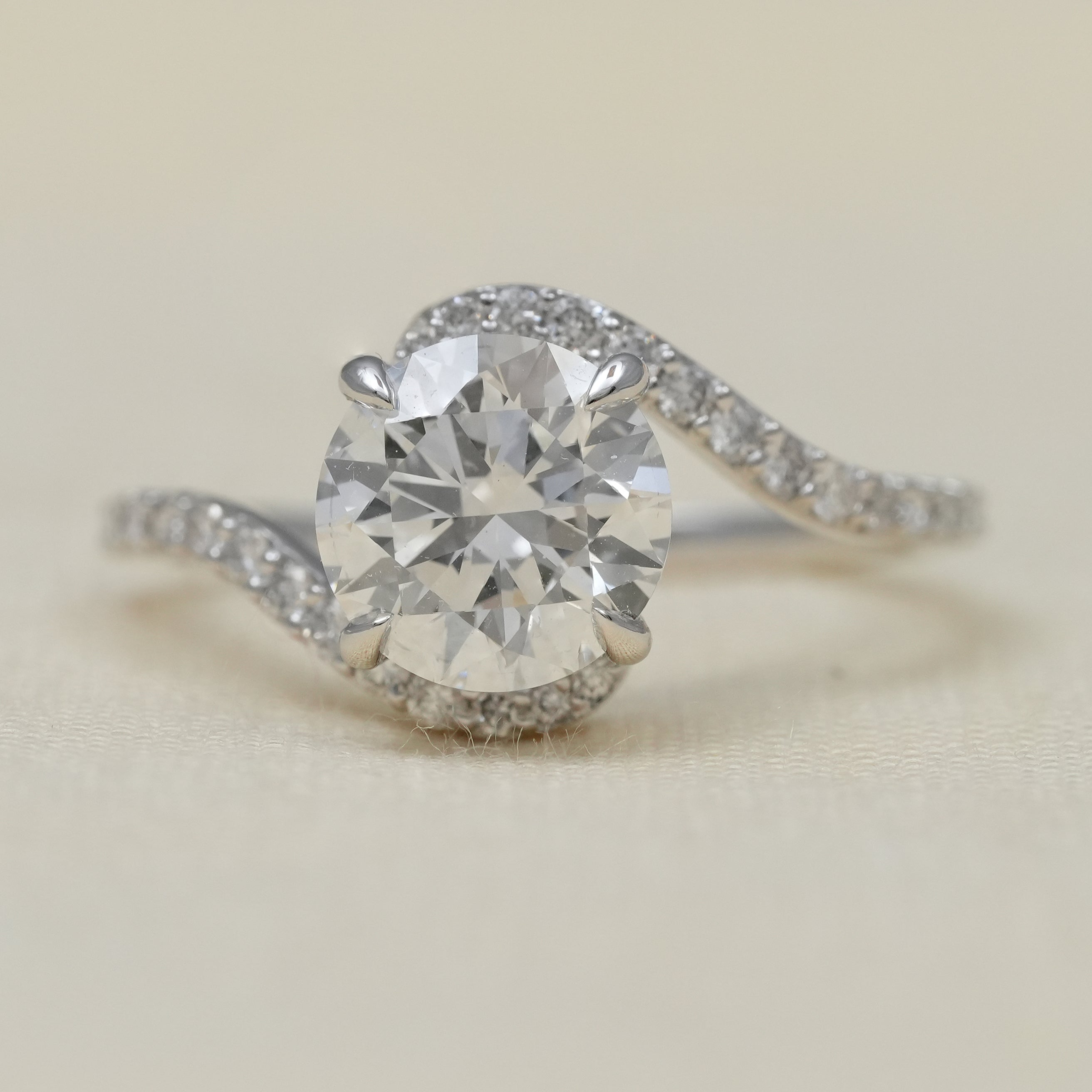 Round Cut Lab Diamond Solitaire Engagement Ring With Bypass Band