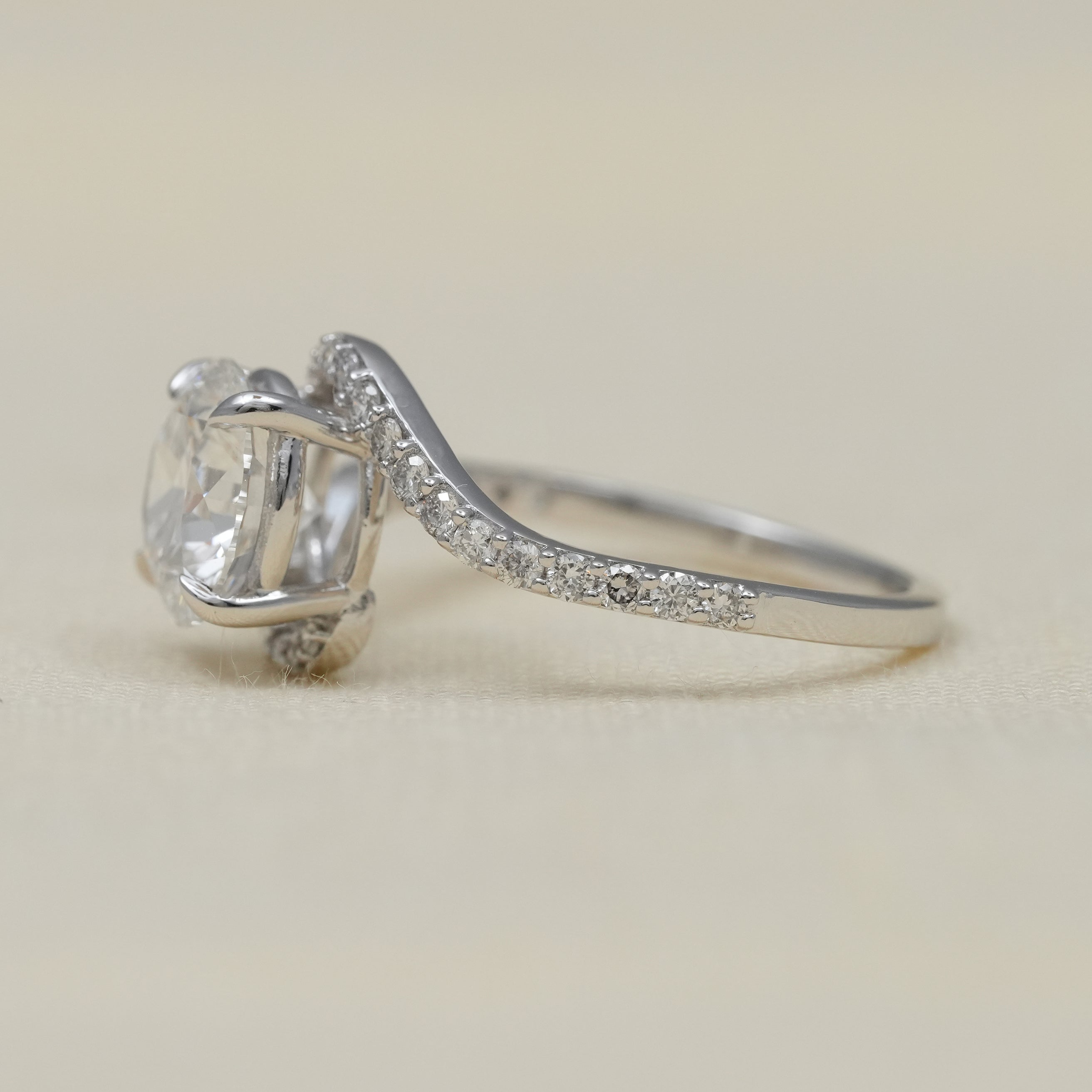 Round Cut Lab Diamond Solitaire Engagement Ring With Bypass Band