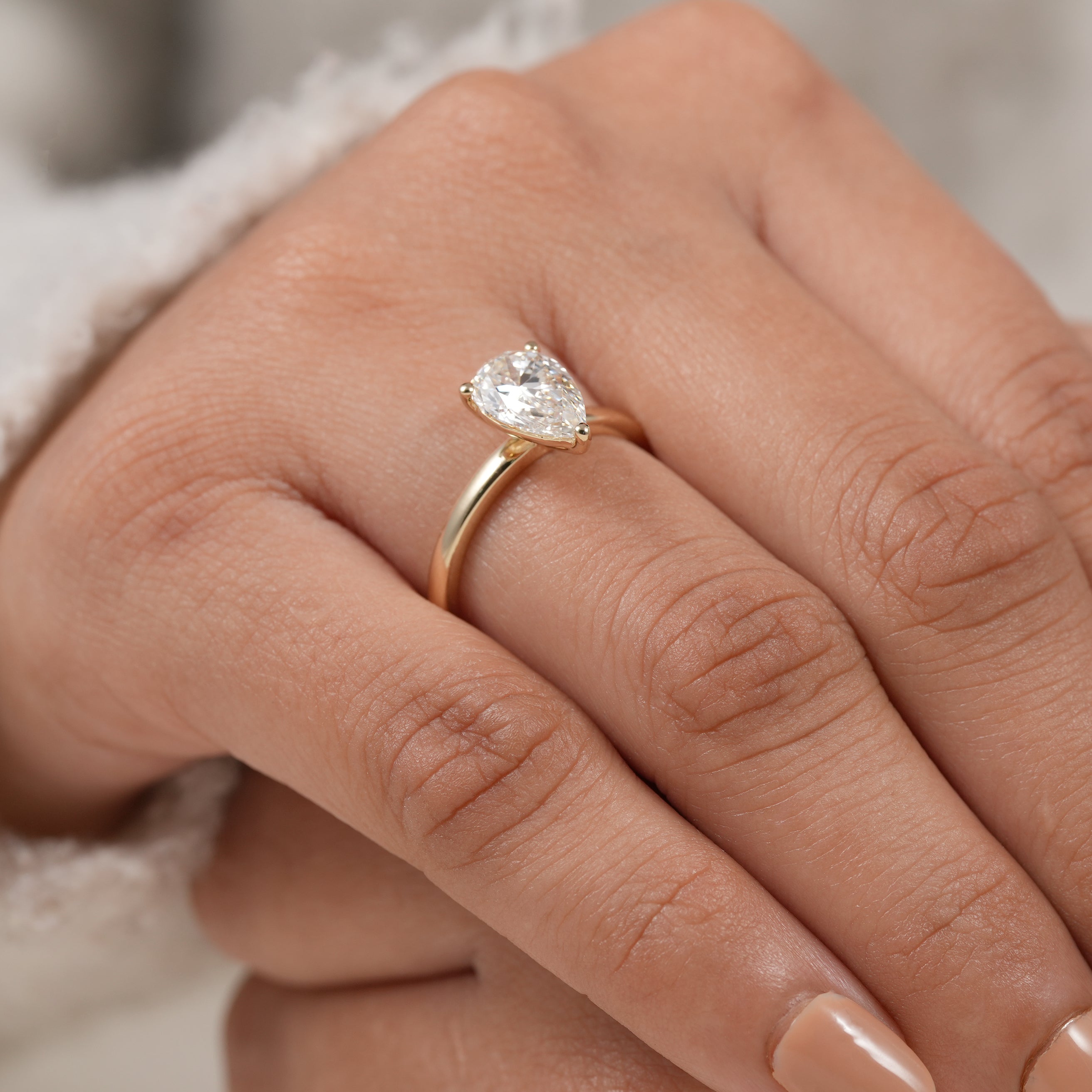 Fine jewelry pear cut solitaire ring with brilliant lab grown diamond