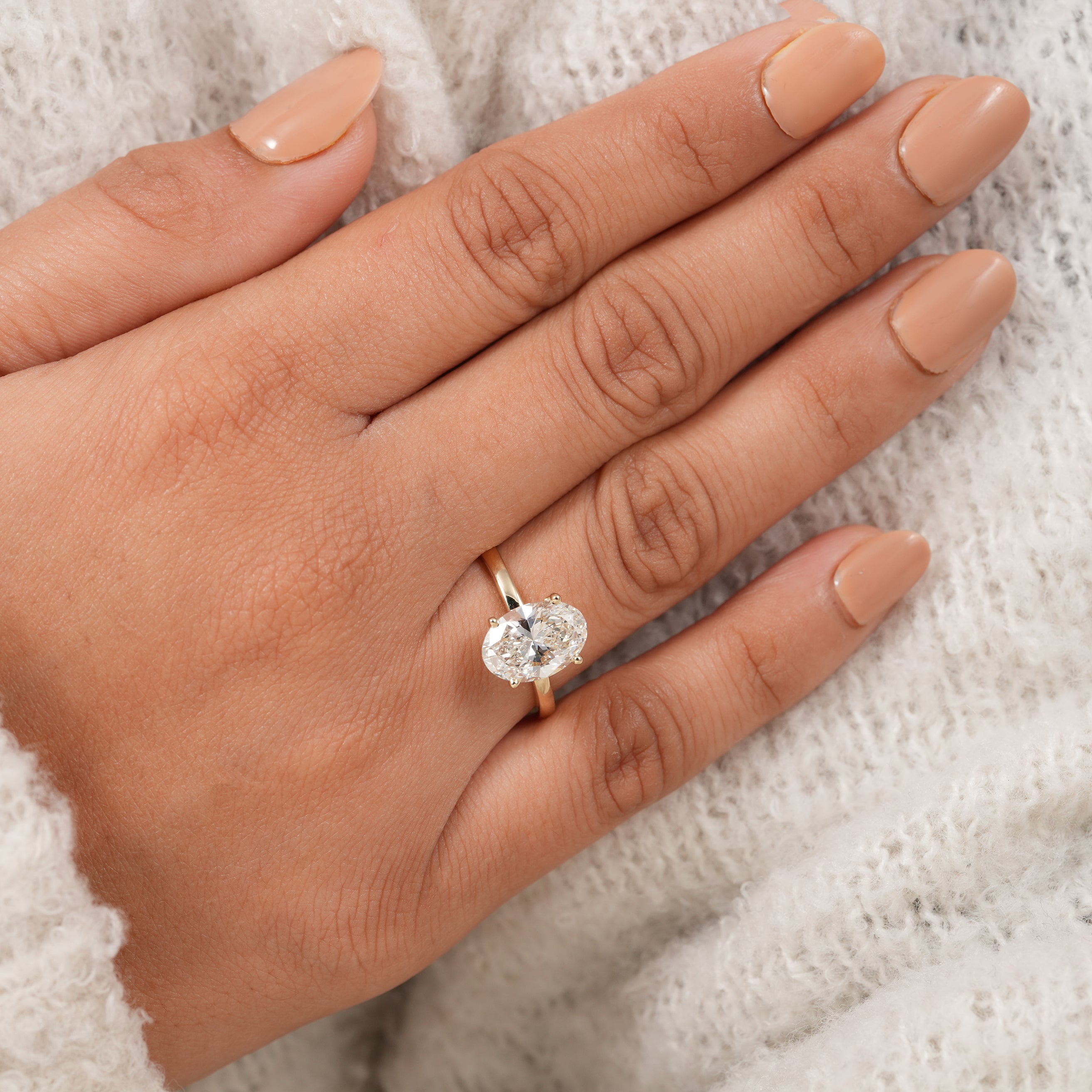Elegant oval lab created diamond solitaire ring for bridal and proposal jewelry