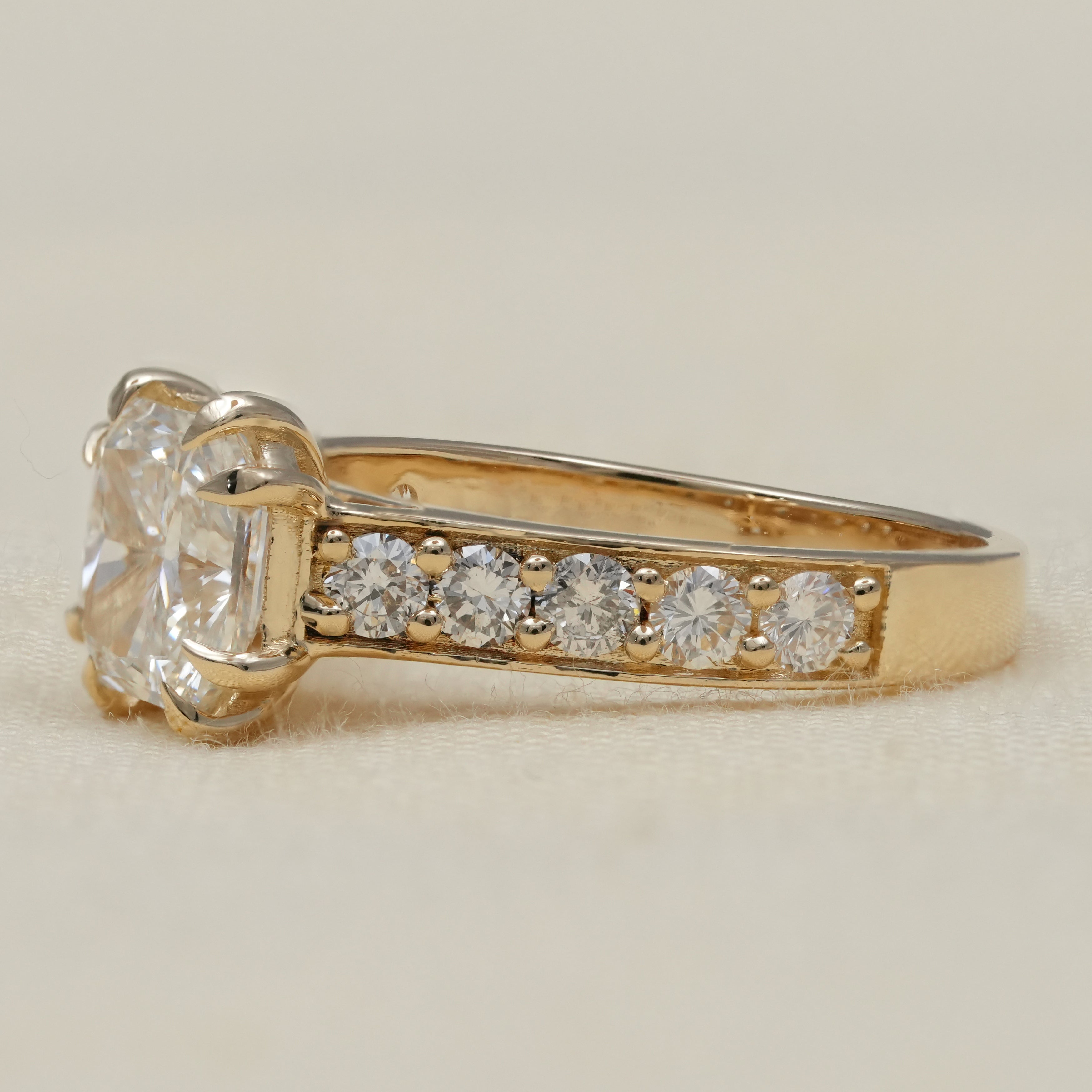 Luxury square radiant lab grown diamond solitaire with diamond band
