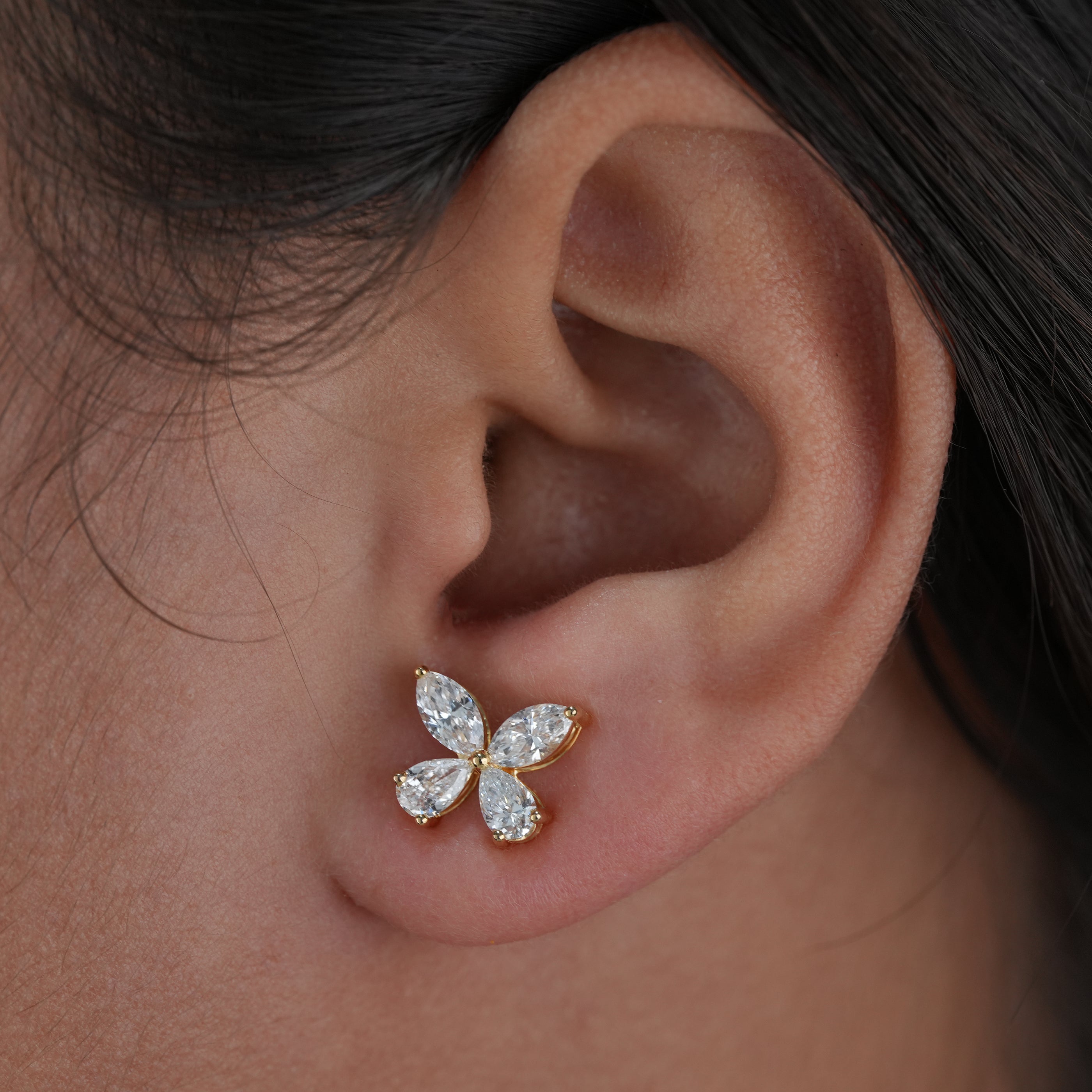 Luxury Marquise & Pear Floral Lab Diamond Gold Stud Earrings