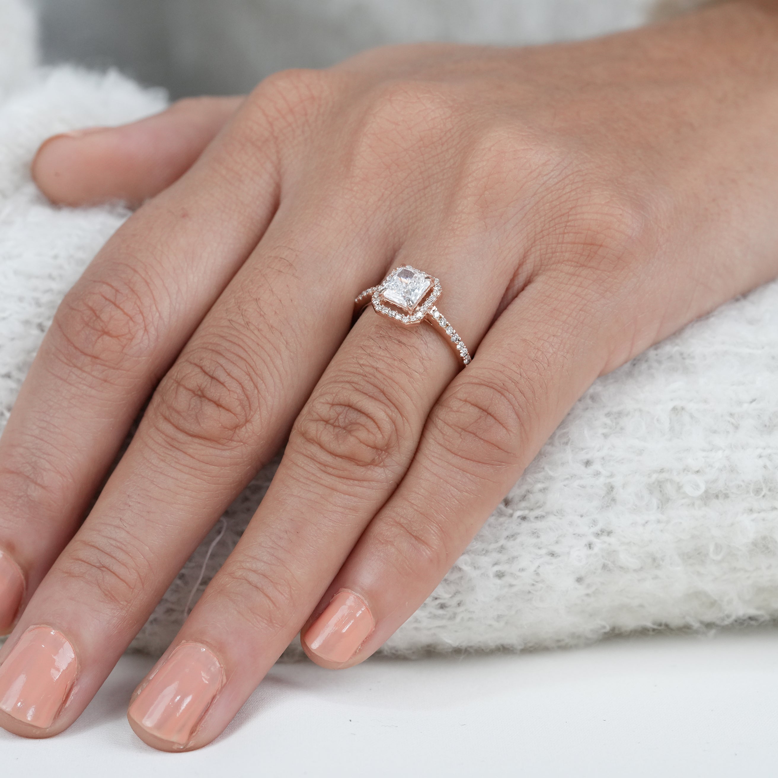 Timeless radiant lab grown diamond engagement ring with brilliance