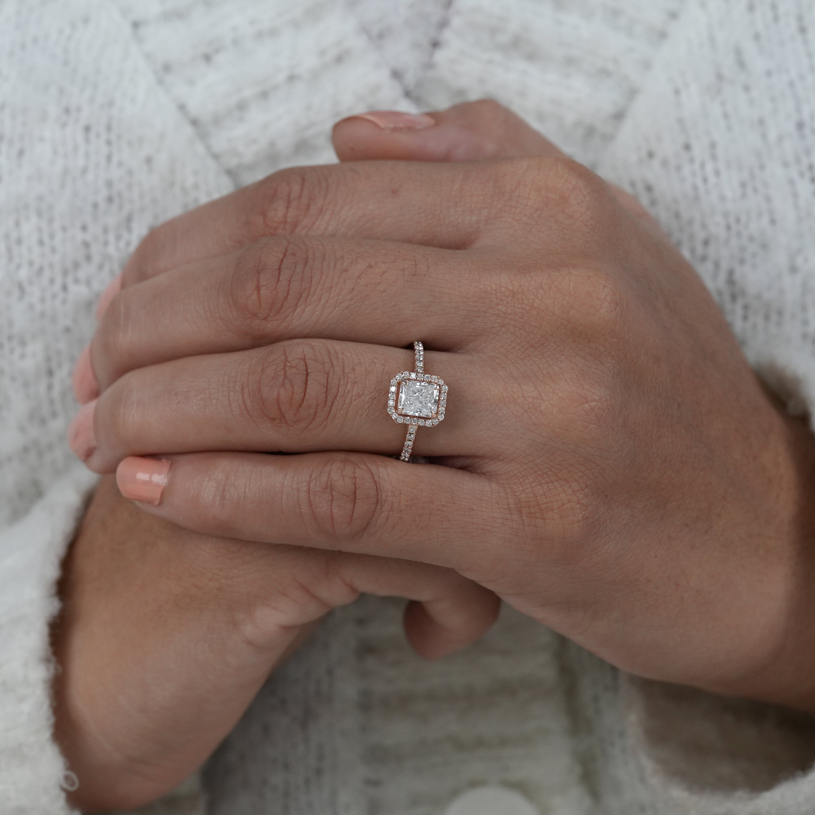 Radiant Lab Diamond Halo Engagement Ring