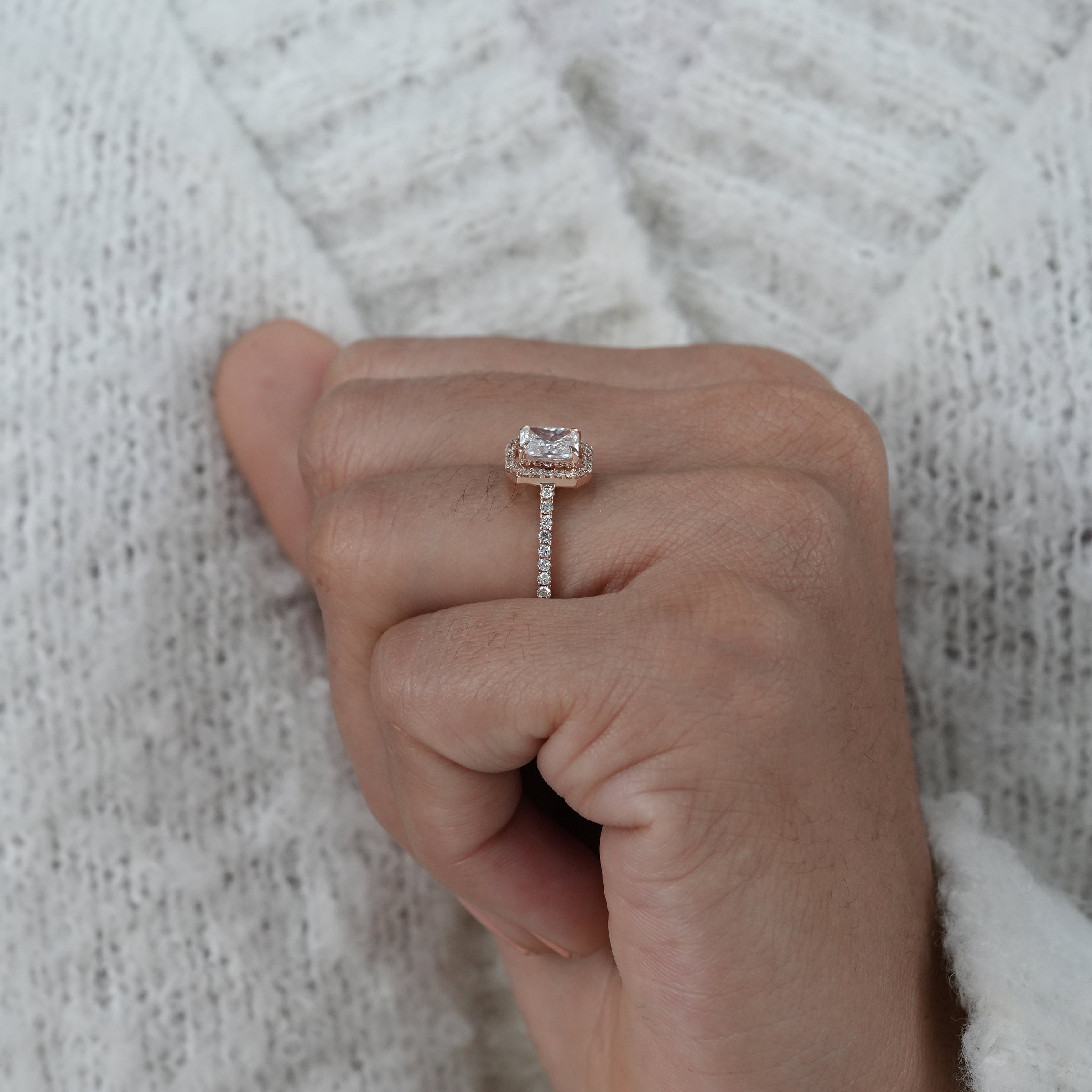 Radiant Lab Diamond Halo Engagement Ring