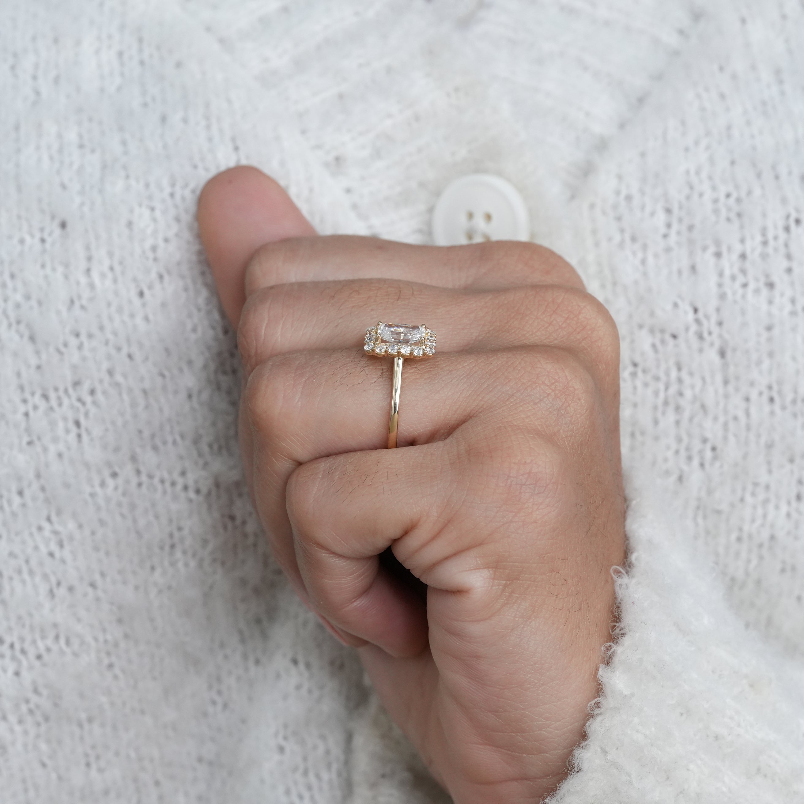 Timeless rectangular radiant lab grown diamond engagement ring with brilliance