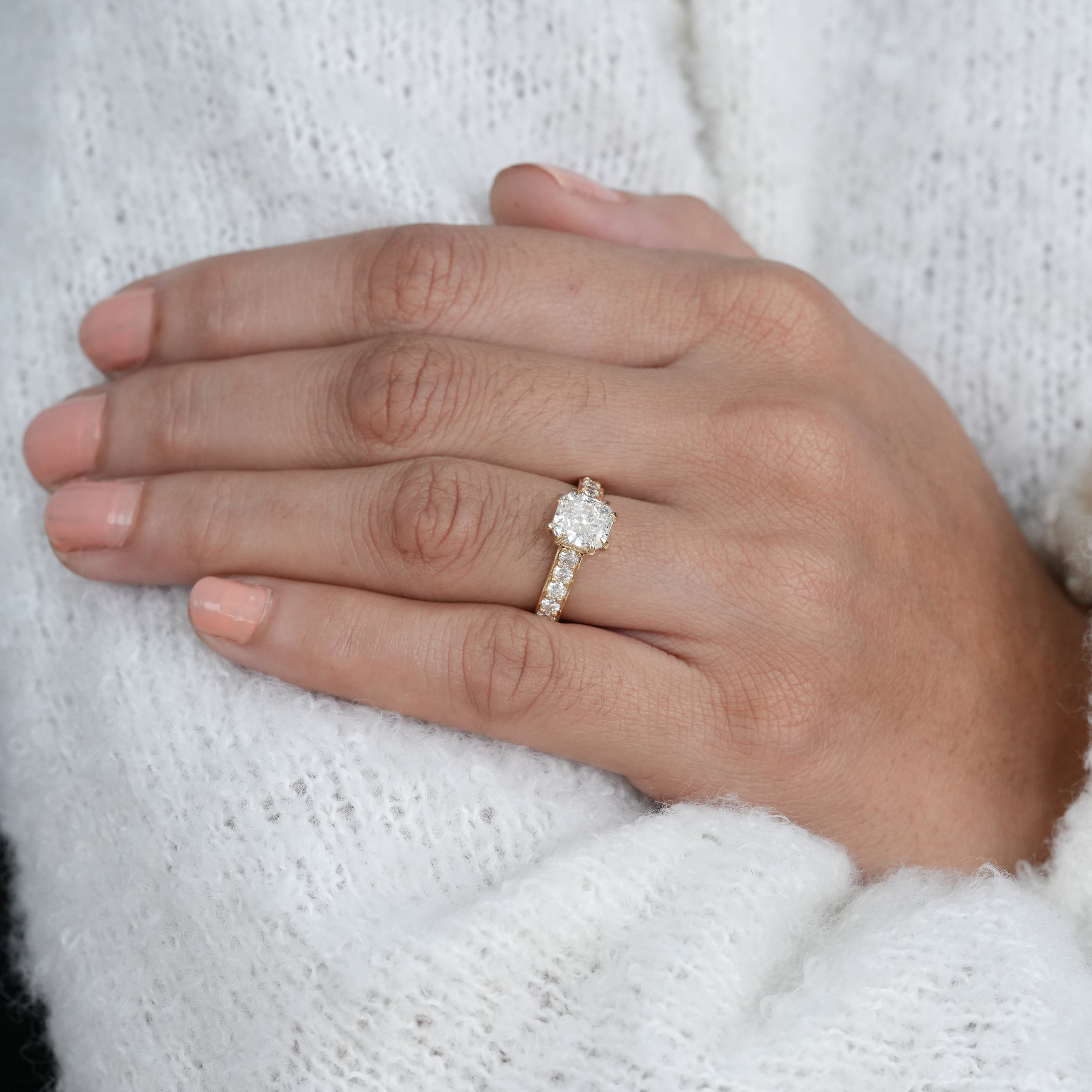 Fine jewelry square radiant lab grown diamond engagement ring with sparkle