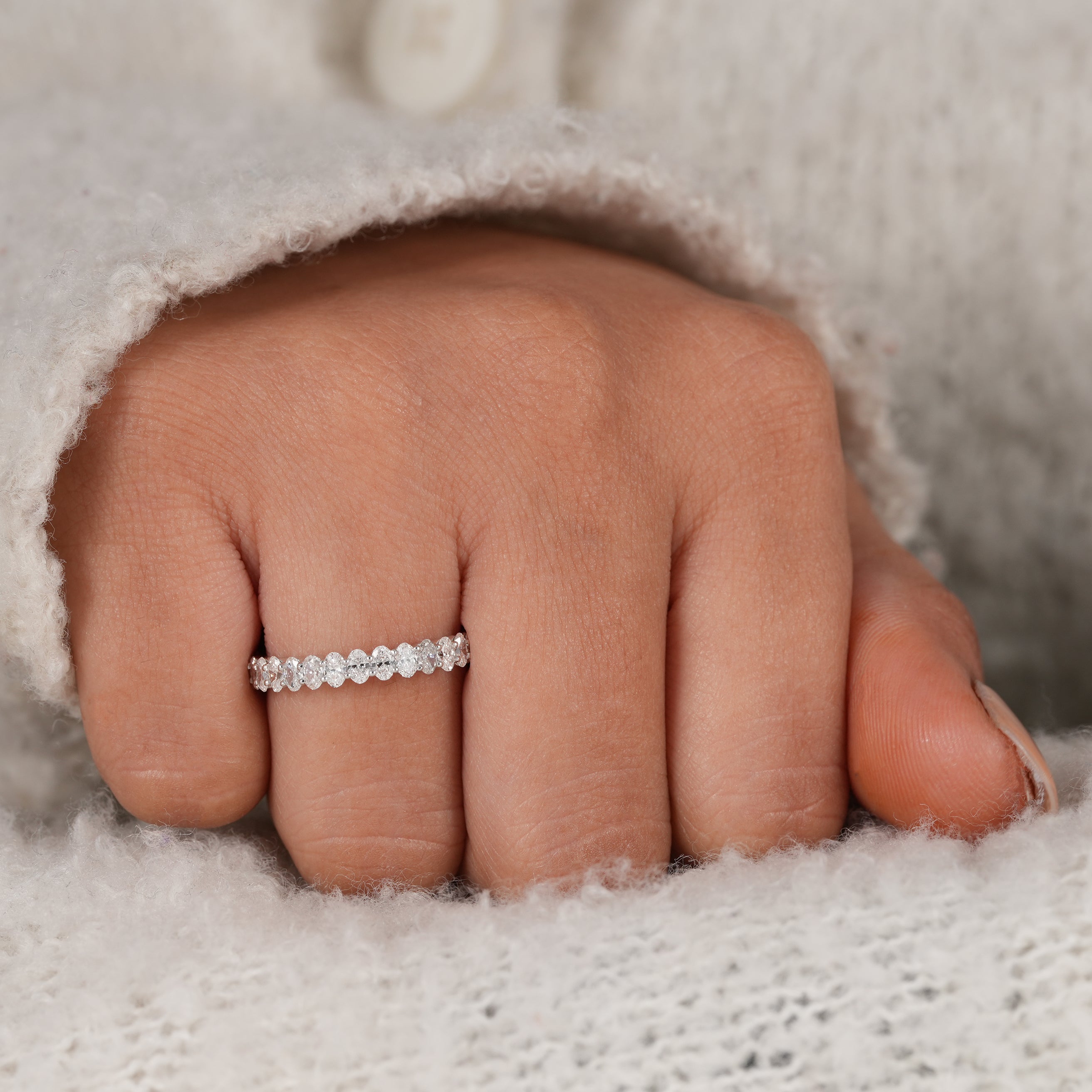 Luxury oval cut diamond eternity ring for wedding and anniversary