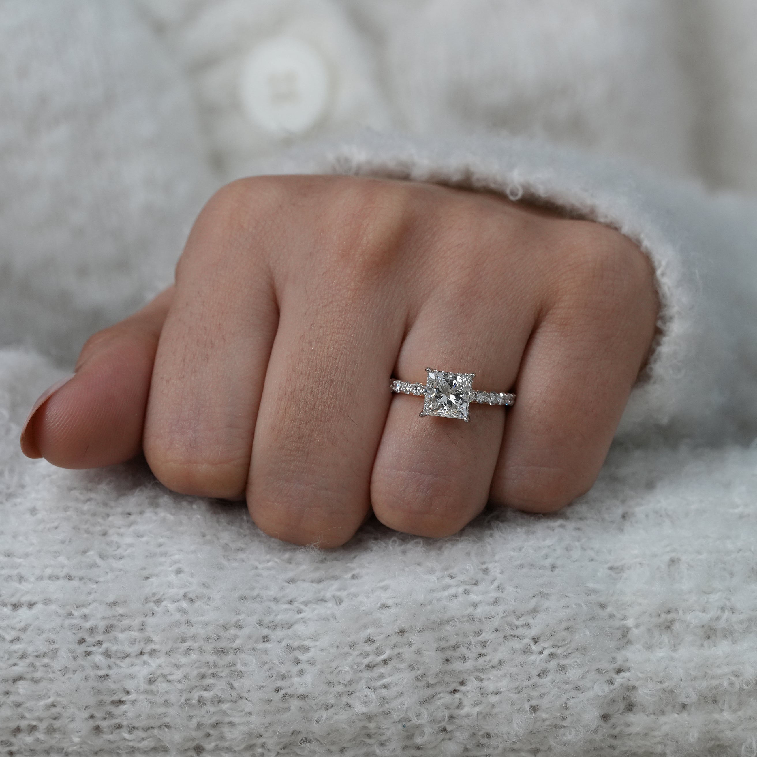 Princess Cut Diamond Hidden Halo Engagement Ring