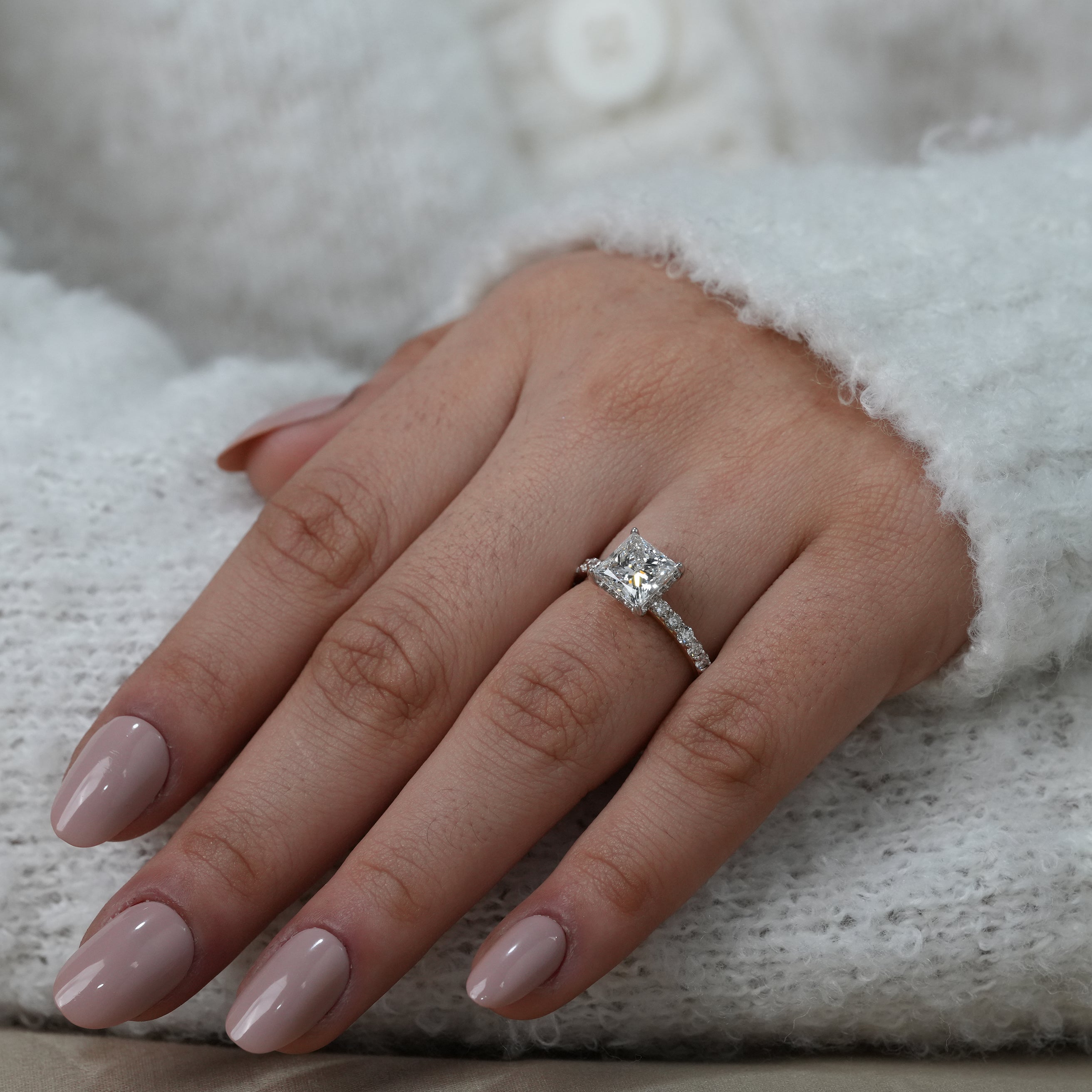 Princess Cut Diamond Hidden Halo Engagement Ring