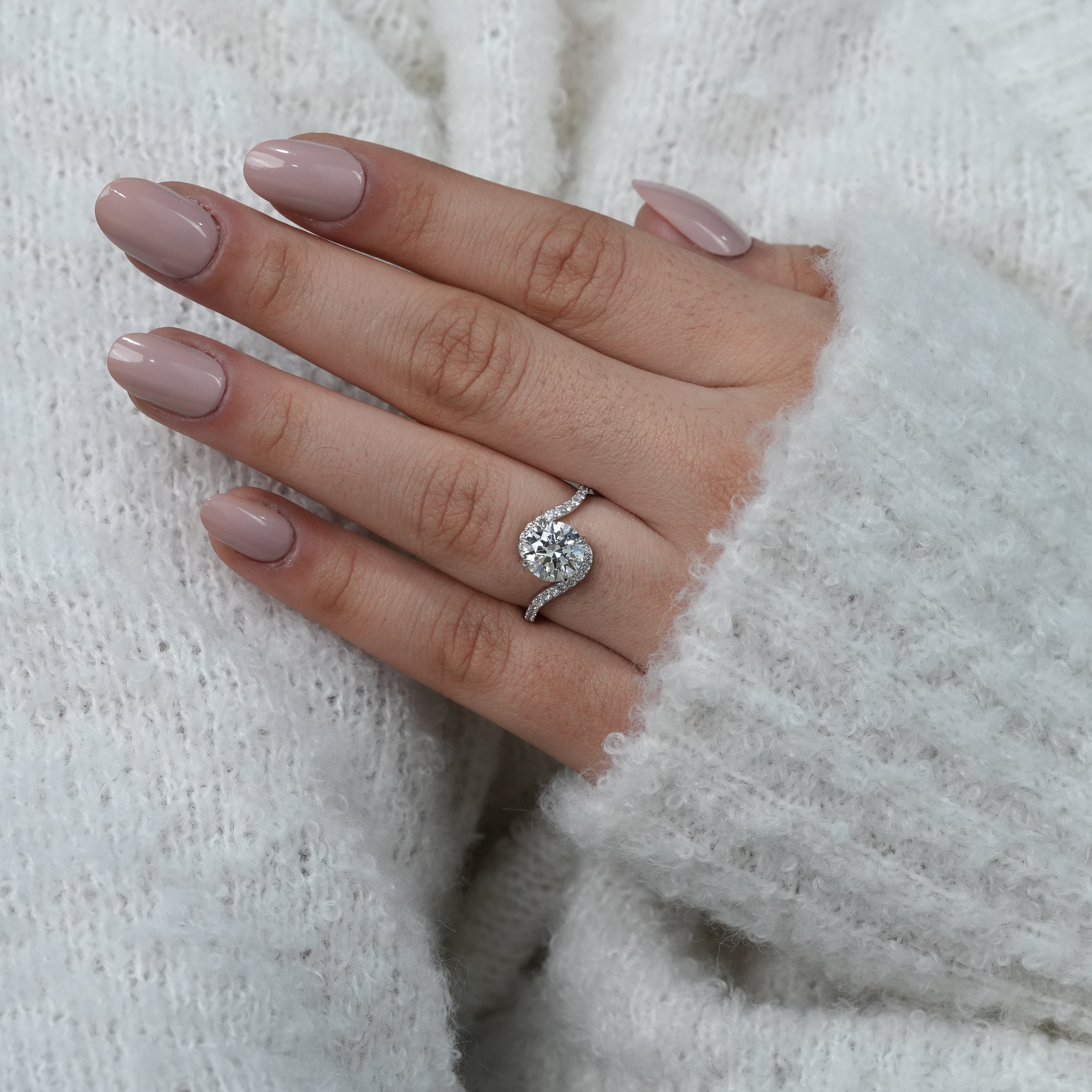 Round Cut Lab Diamond Solitaire Engagement Ring With Bypass Band