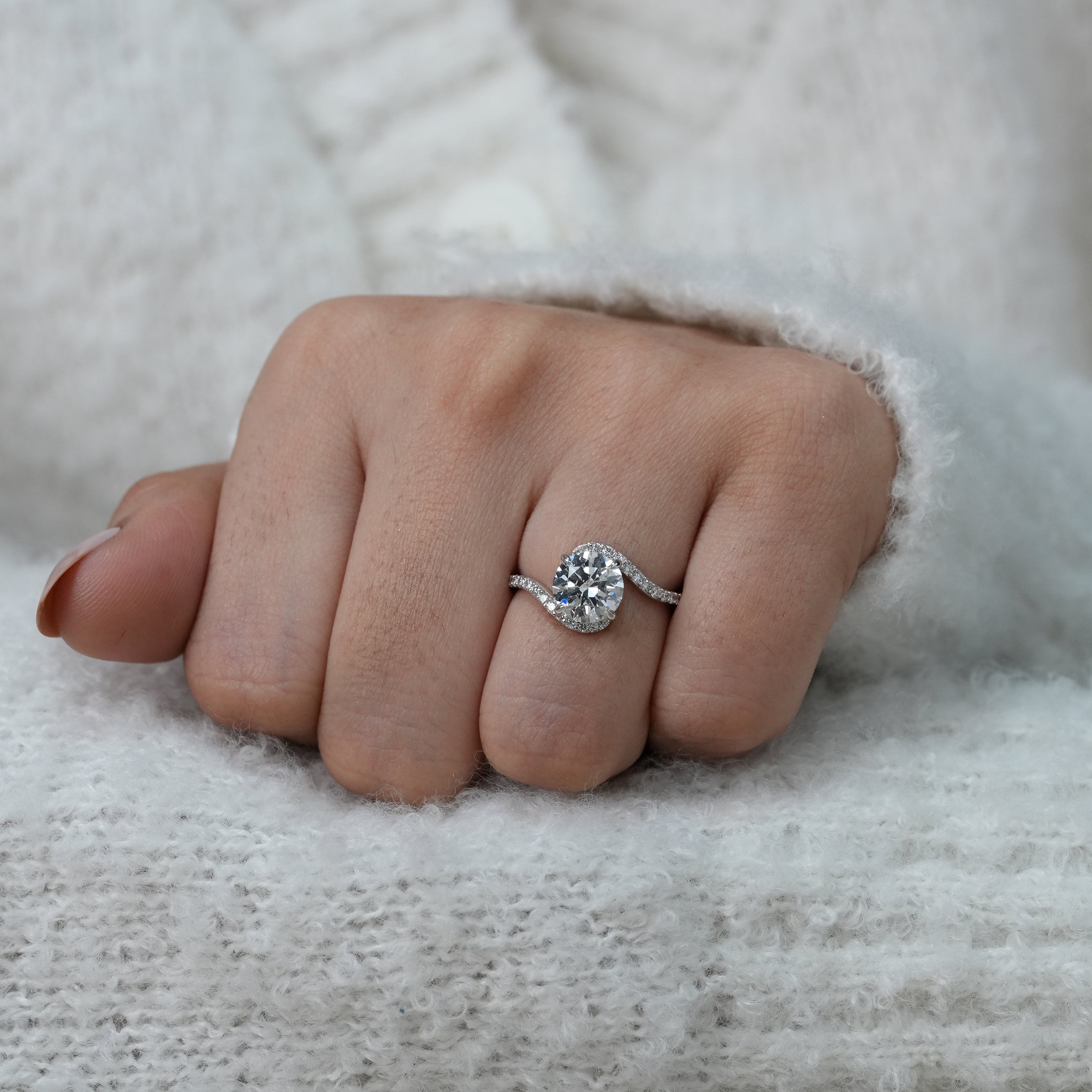 Round Cut Lab Diamond Solitaire Engagement Ring With Bypass Band