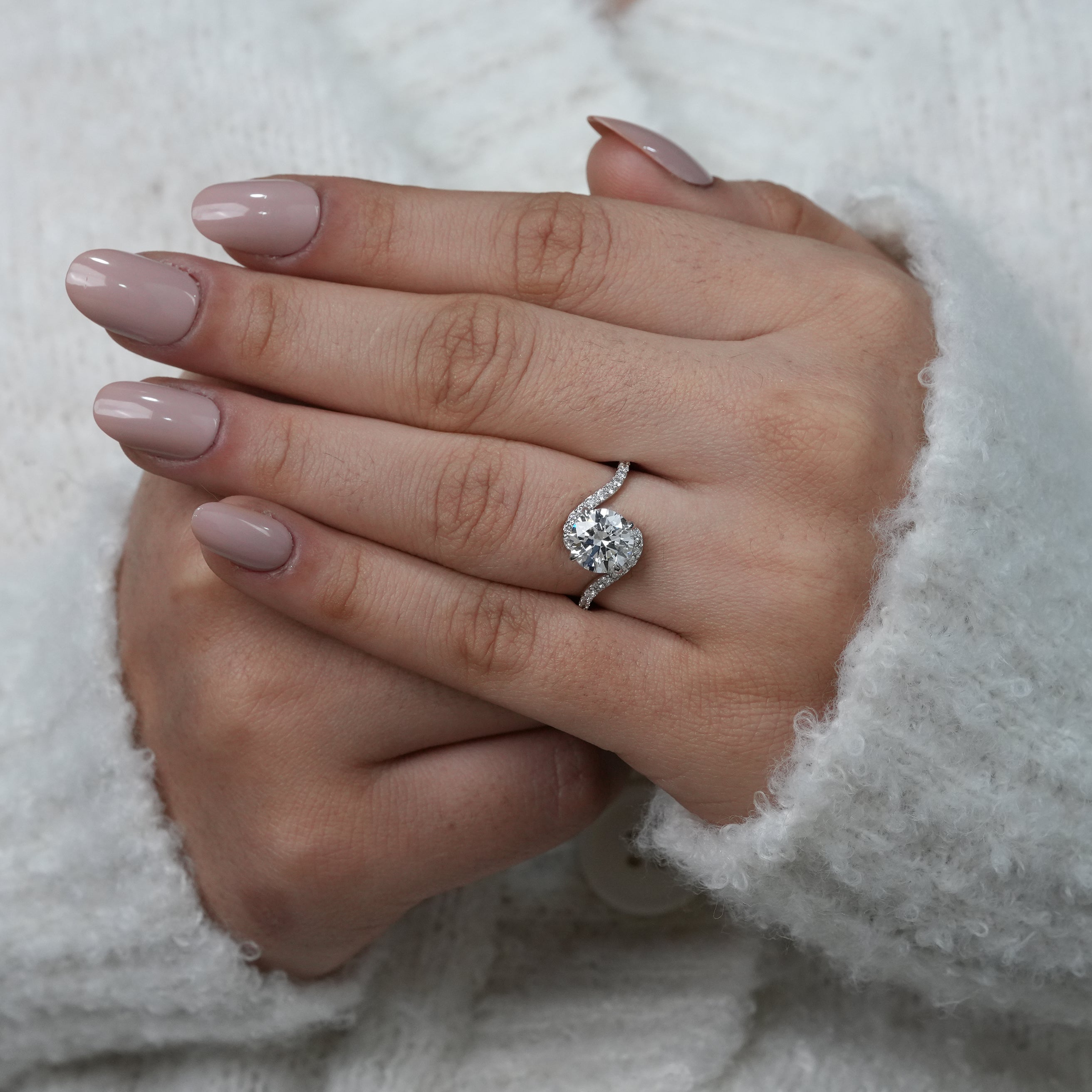 Round Cut Lab Diamond Solitaire Engagement Ring With Bypass Band