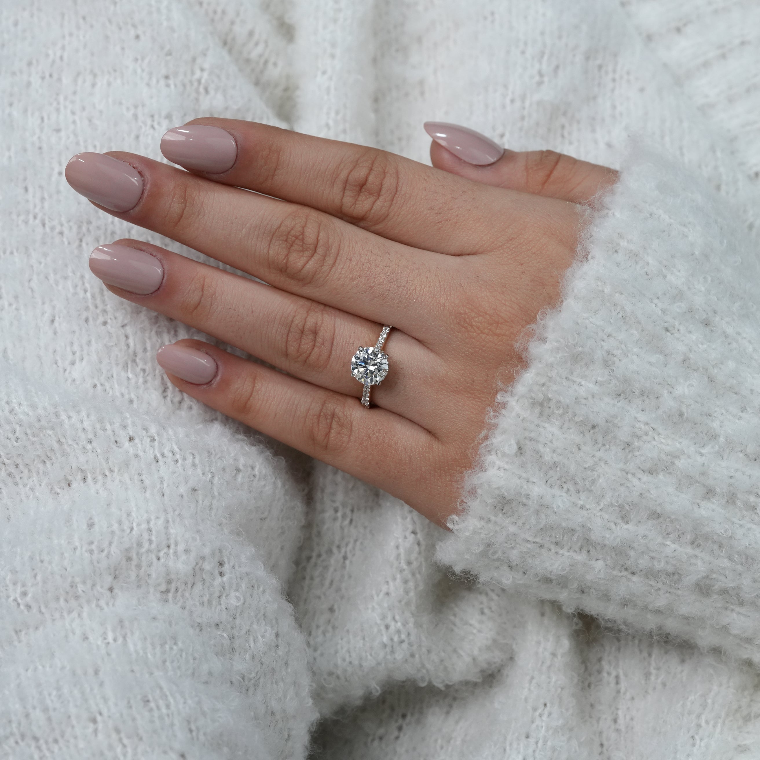 Round Lab Diamond Hidden Halo Engagement Ring