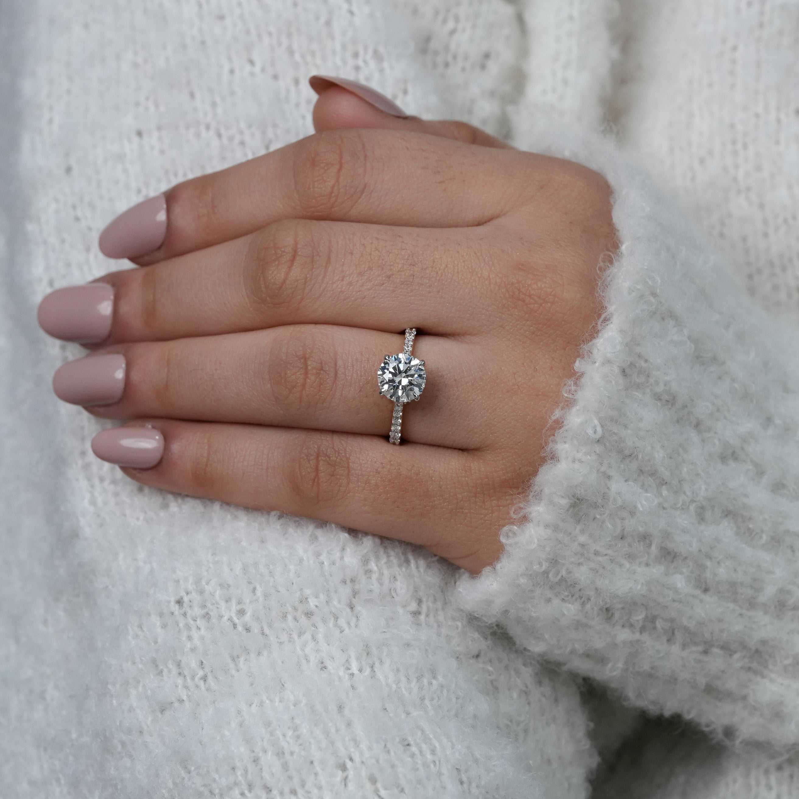 Round Lab Diamond Hidden Halo Engagement Ring