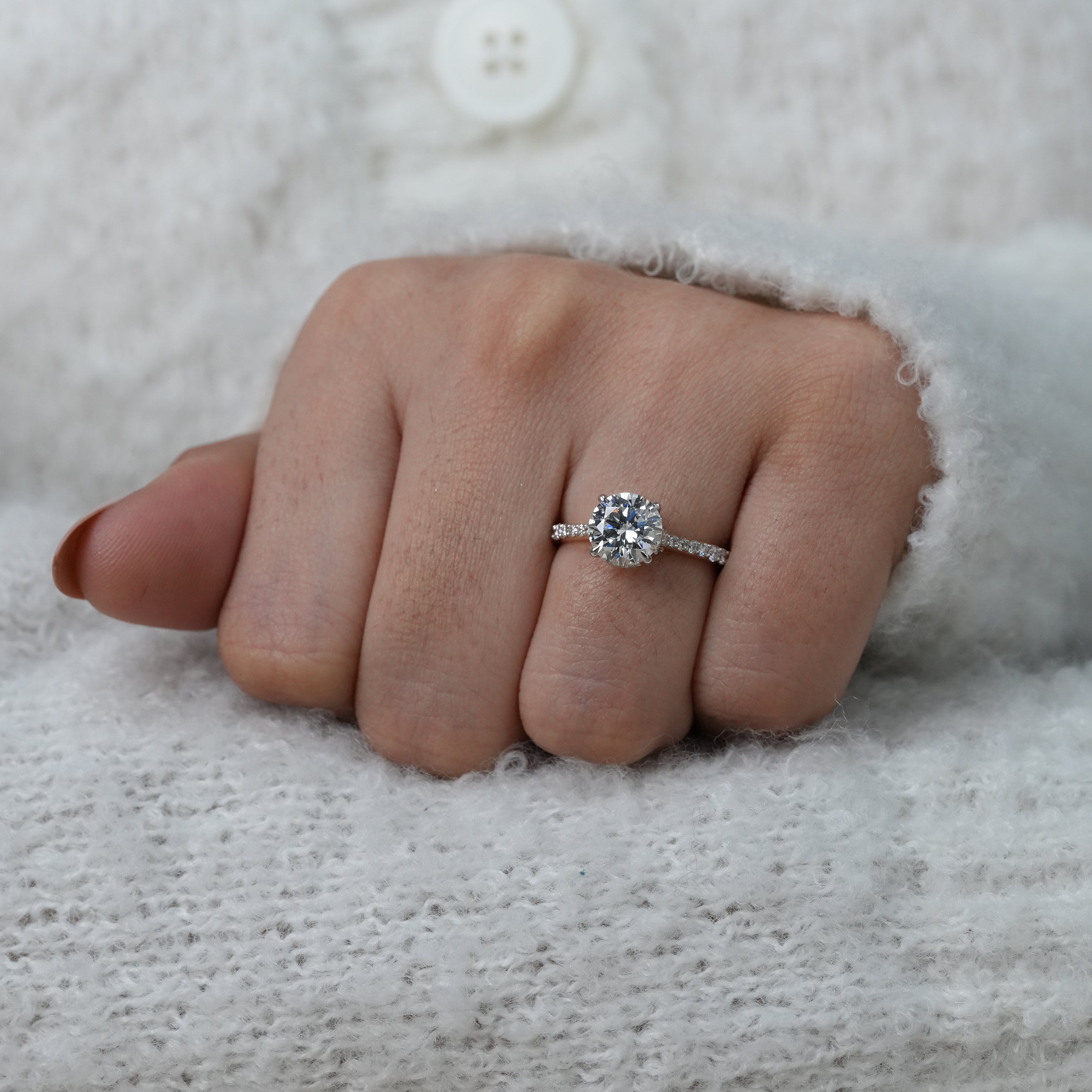 Round Lab Diamond Hidden Halo Engagement Ring