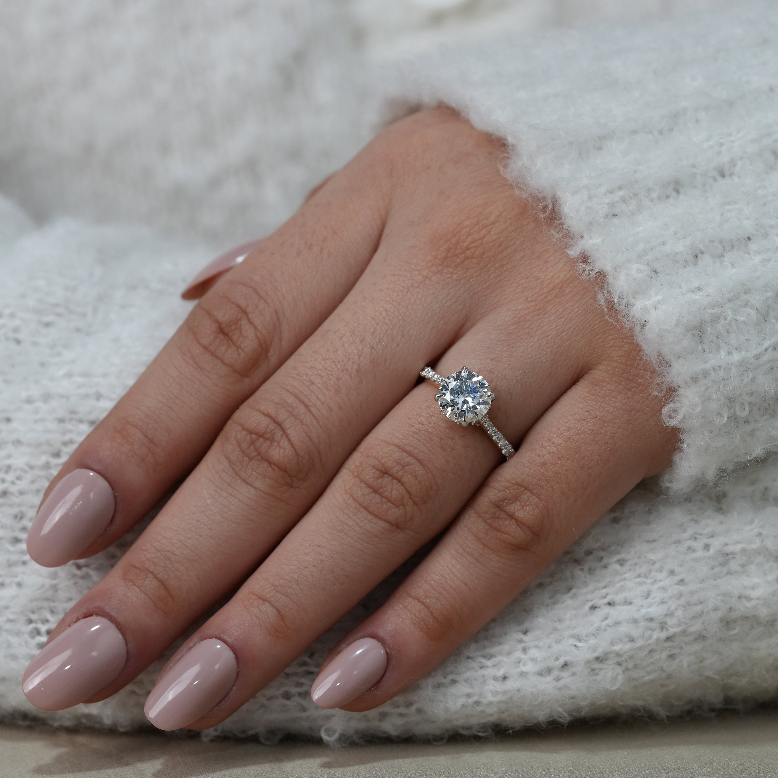 Round Lab Diamond Hidden Halo Engagement Ring